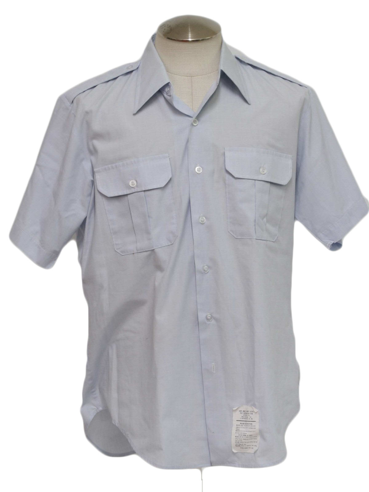 Retro 1980s Shirt: 70s -Utility- Mens light blue polyester and cotton ...