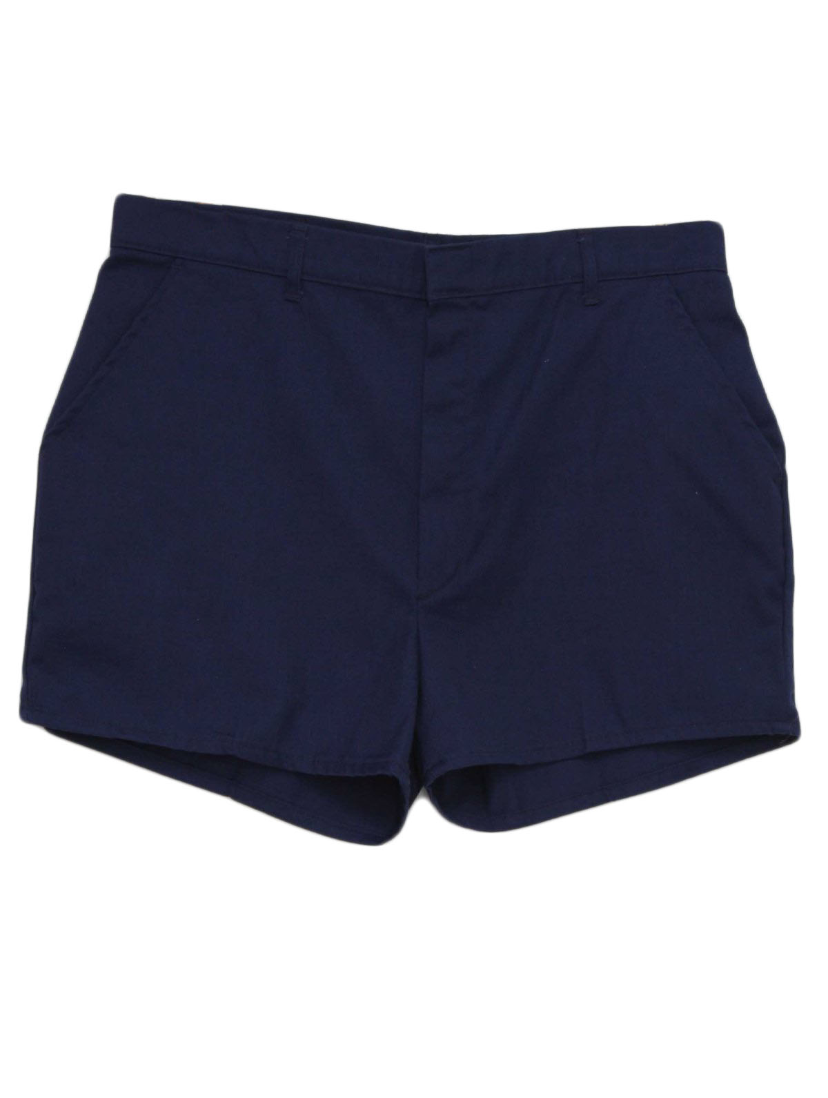 Seventies Vintage Shorts: 70s -Care Label- Mens blue polyester and ...