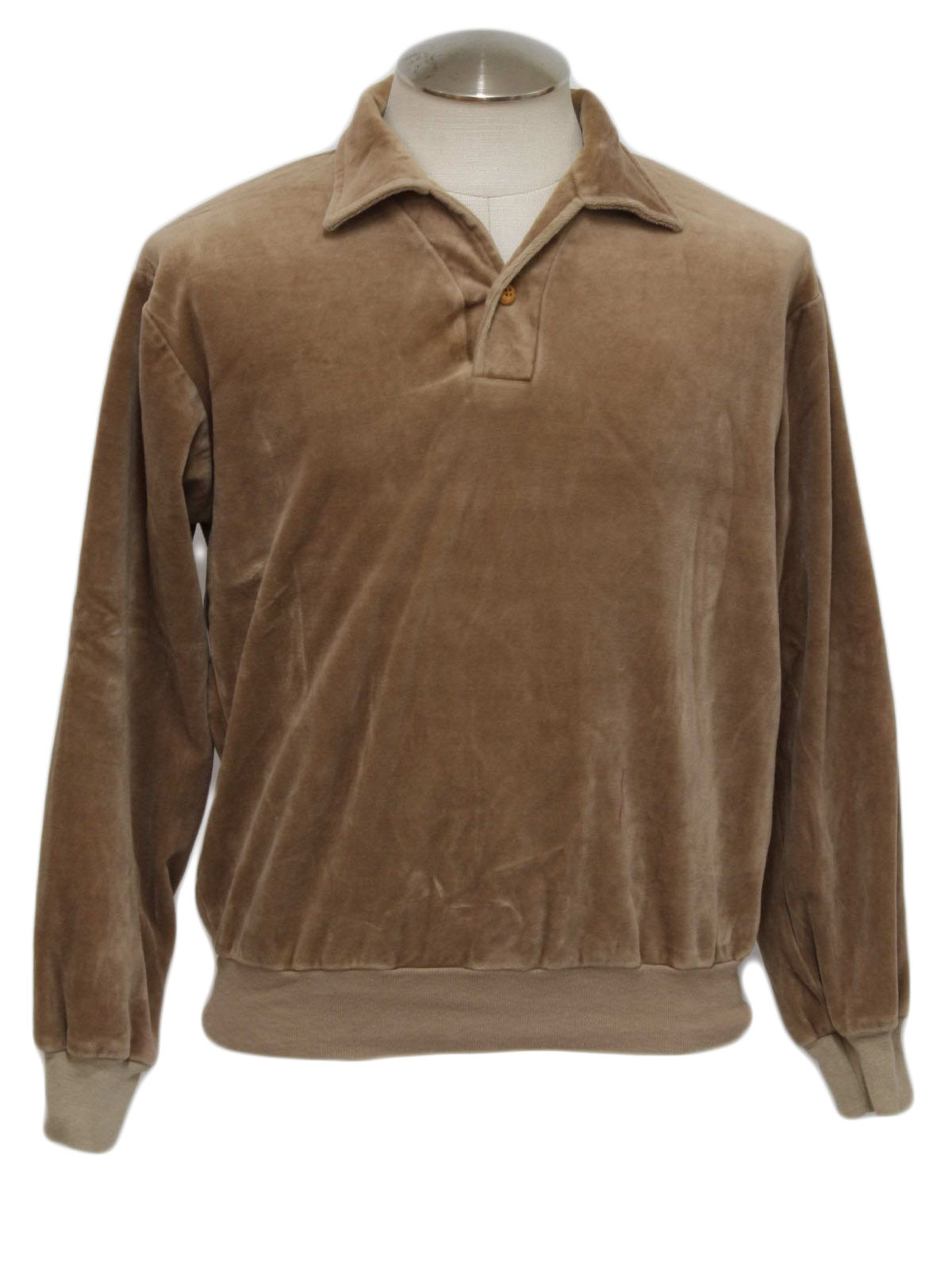 1980's Retro Velour Shirt: 80s -Macys- Mens taupe cotton and polyester ...