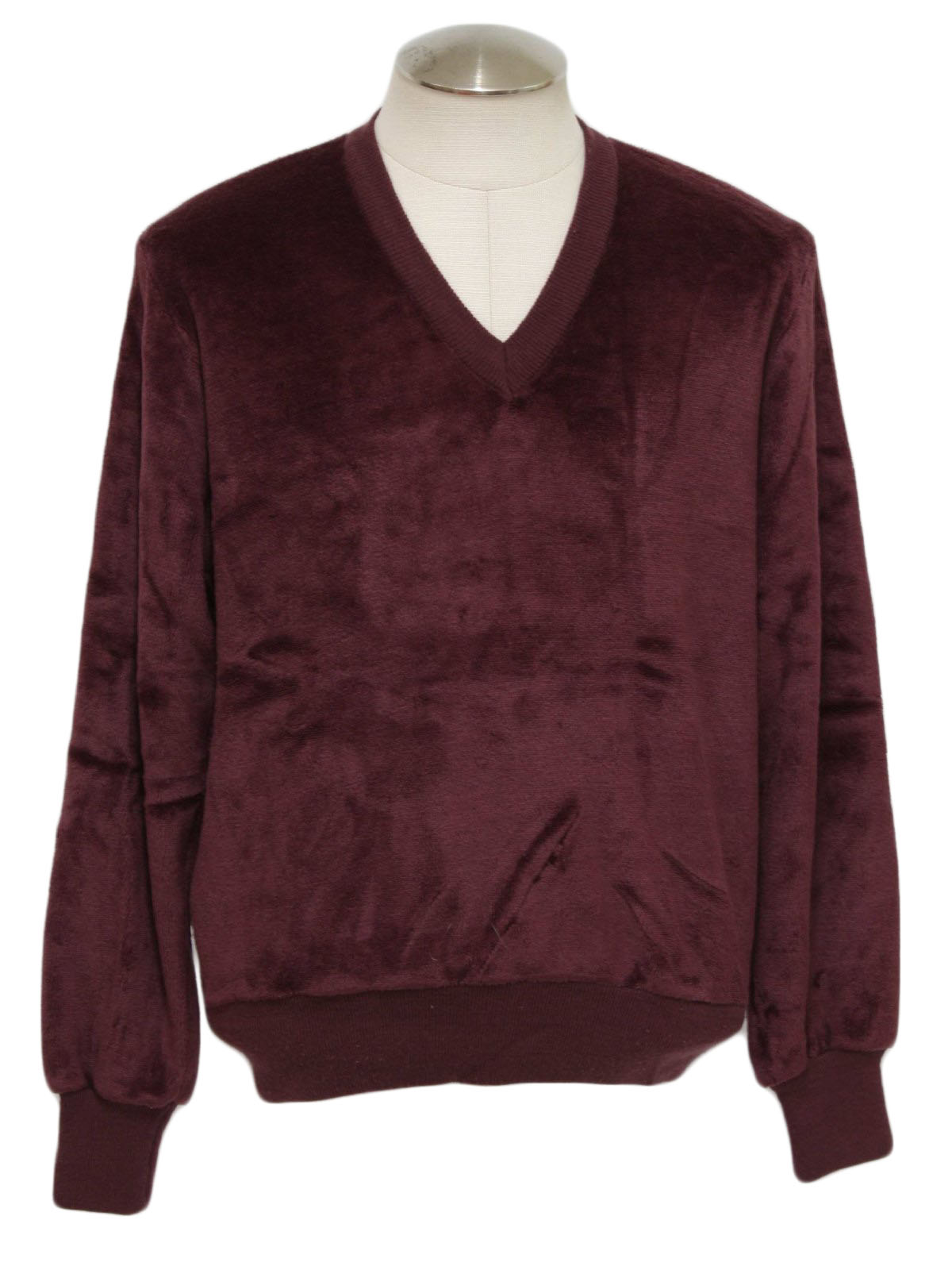 Vintage 1980's Velour Shirt: 80s -Sweater Emporium- Mens dark plum ...