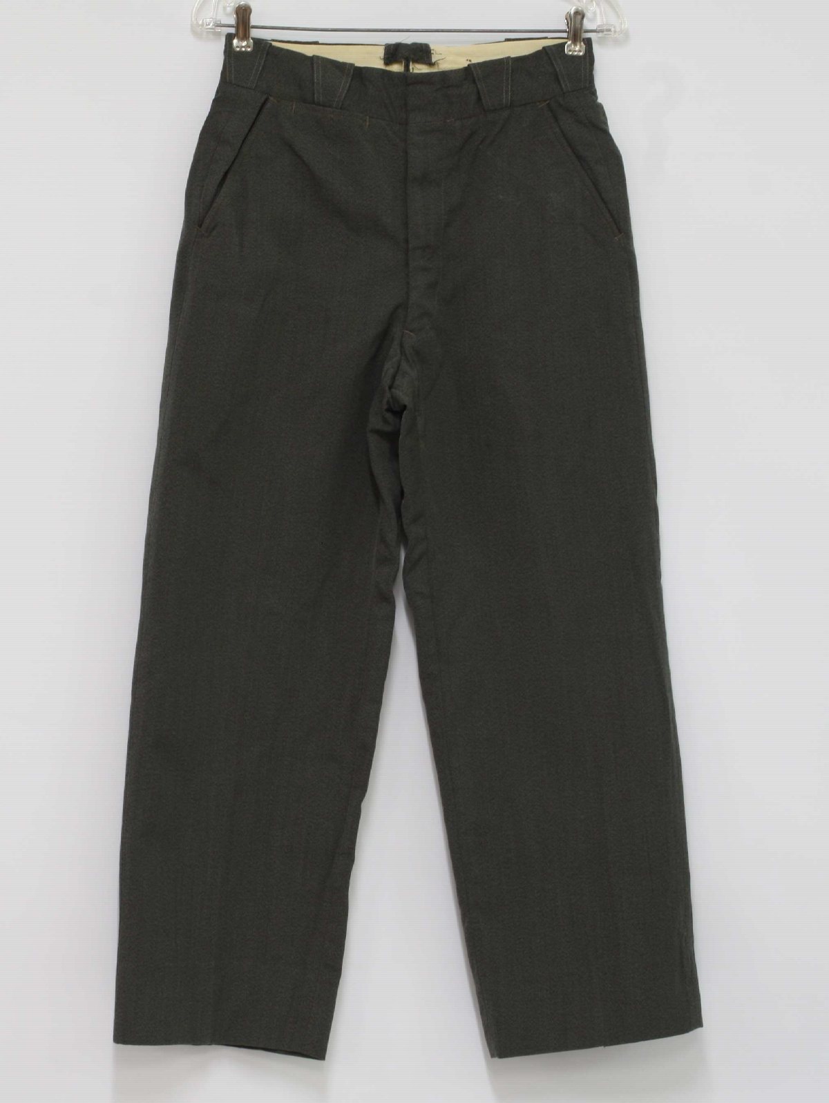 1950's Pants: 50s -no label- Unisex olive wool blend gabardine field ...