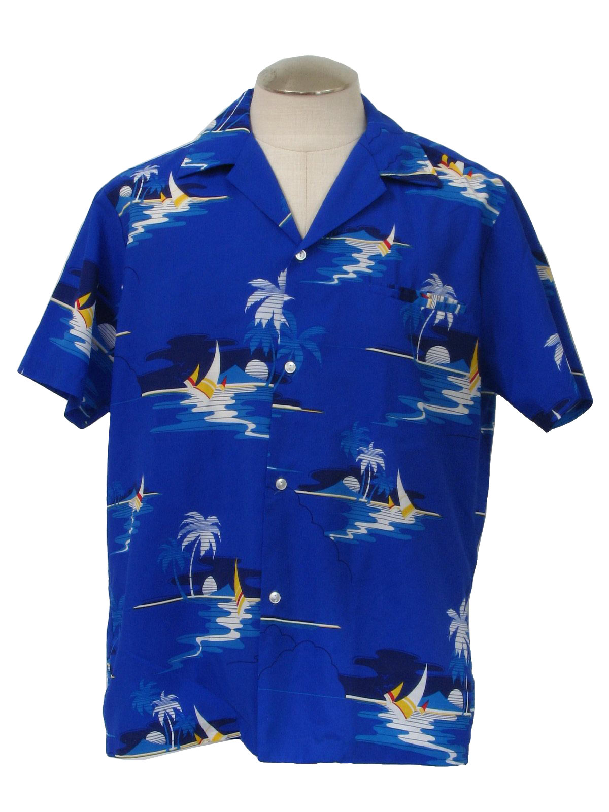 70s Retro Hawaiian Shirt: Early 80s -Kai Nani- Mens blue, white, light ...