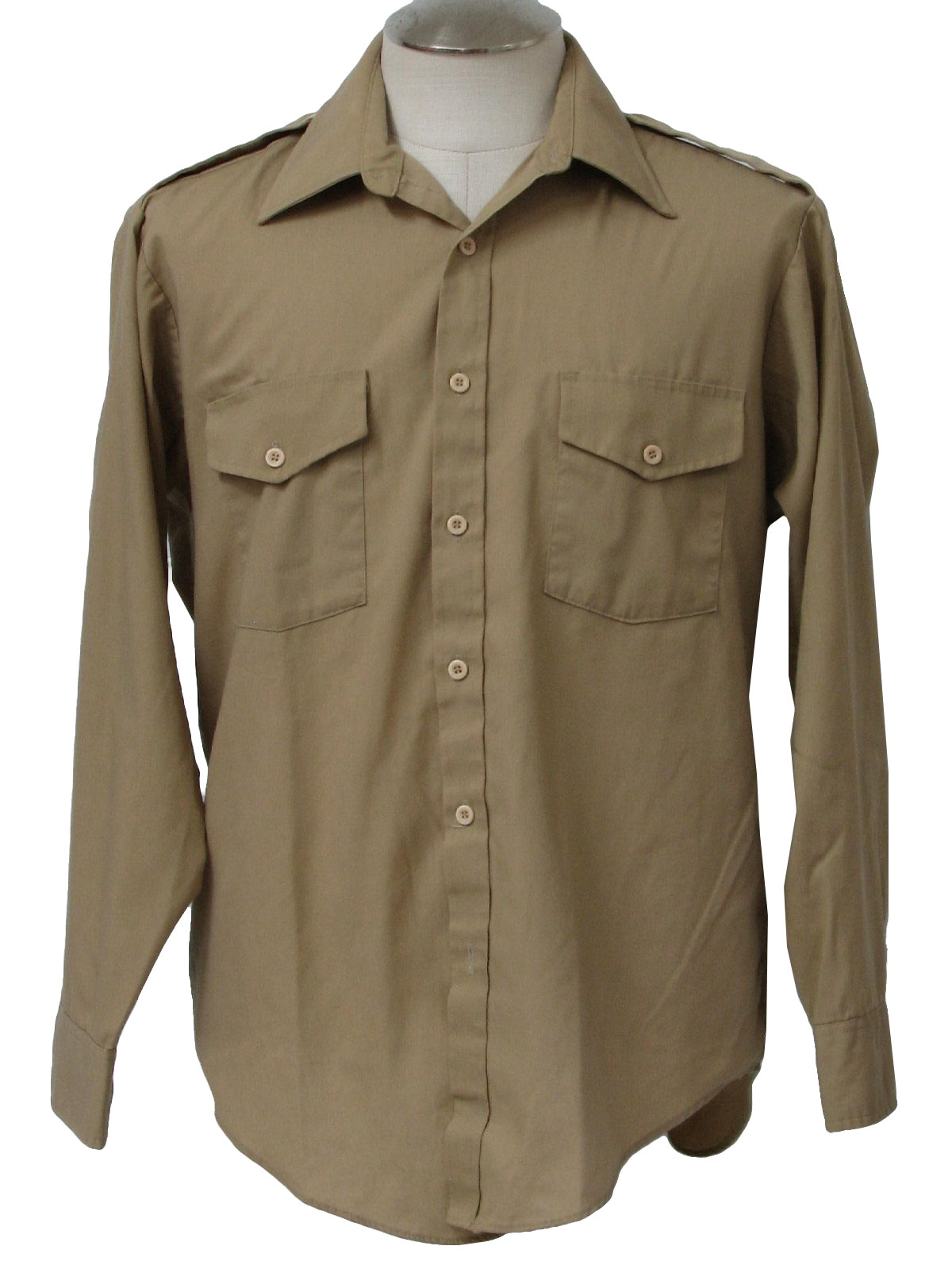 Retro Seventies Shirt: 70s -The Aviator- Mens khaki tan polyester and ...