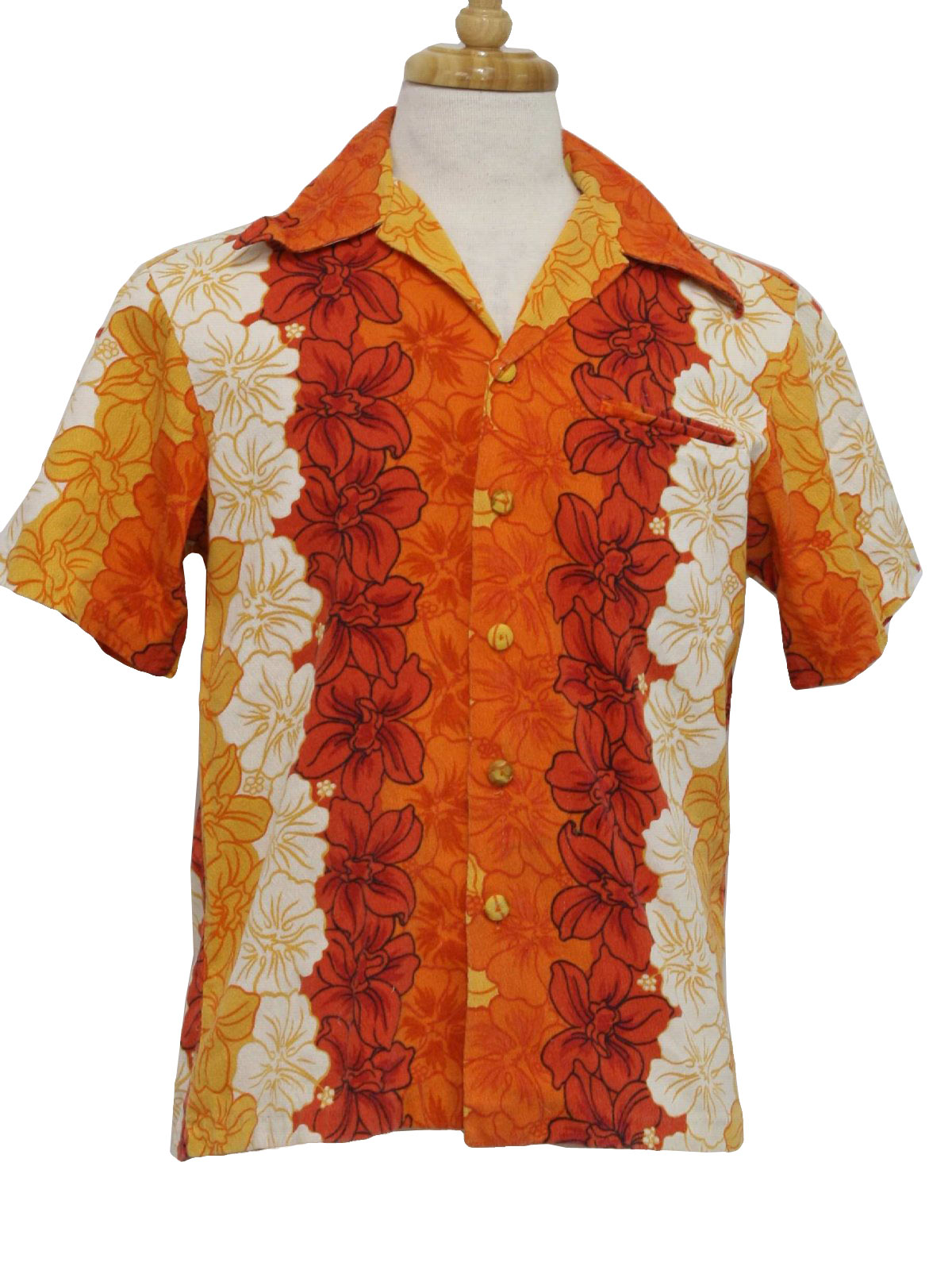 1960's Retro Hawaiian Shirt: 60s -Pacific Isles Creations- Mens orange ...