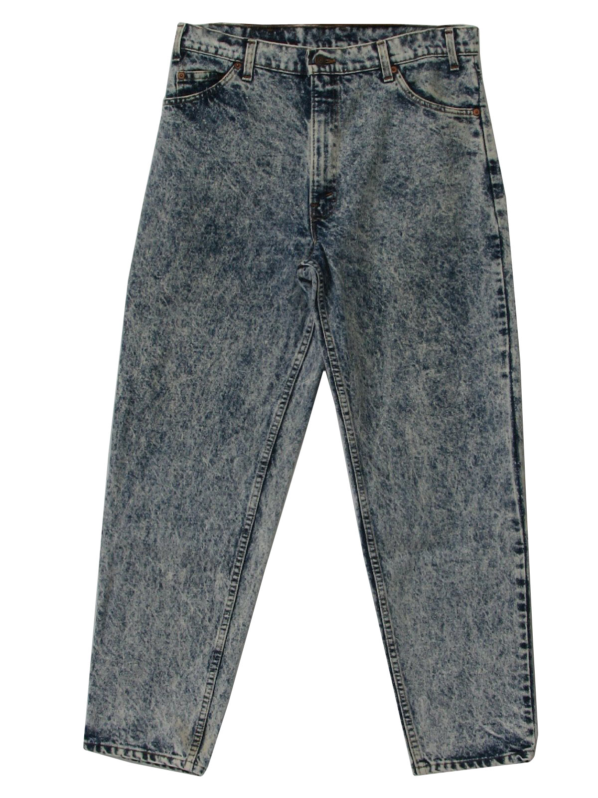 Levis 532 Eighties Vintage Pants: 80s -Levis 532- Mens dark blue and white  acid wash totally 80s cotton denim jeans with classic five pocket cut,  button zip fly closure and slightly tapered