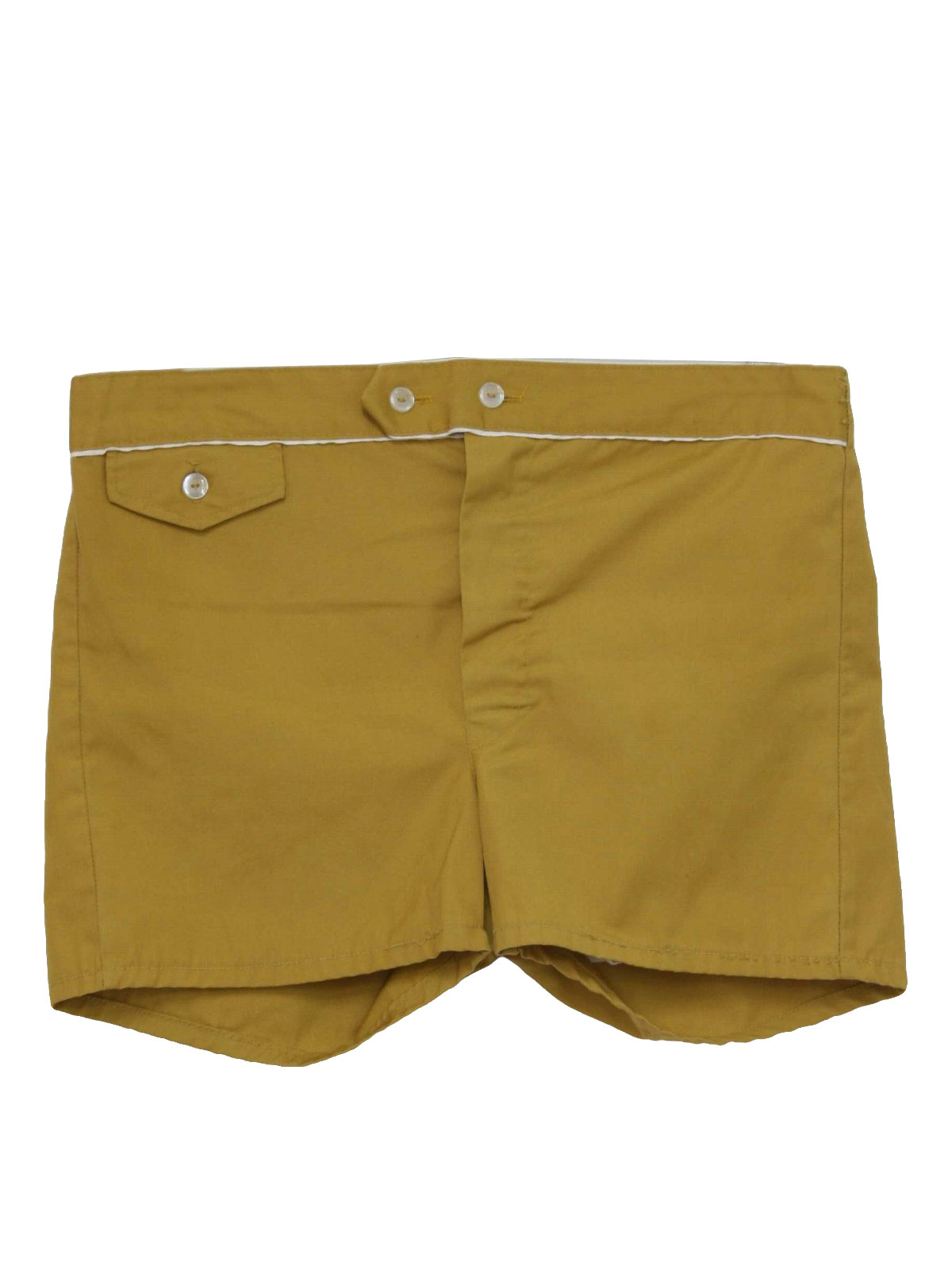 Vintage 70s Shorts: 70s -no label- Mens harvest gold and white cotton ...