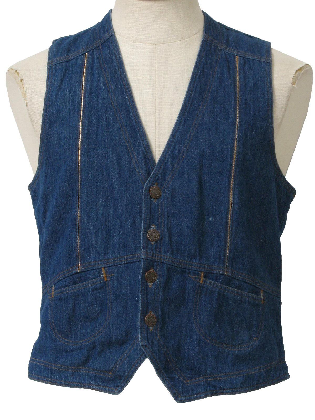 Retro 70's Vest: 70s -HIS- Mens blue cotton denim hippie style vest ...