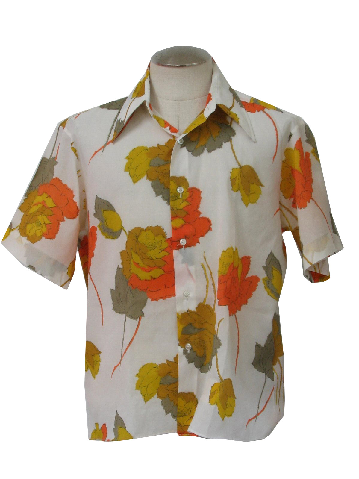 70's Vintage Shirt: 70s -Marlboro- Mens off white, shaded brown, tan