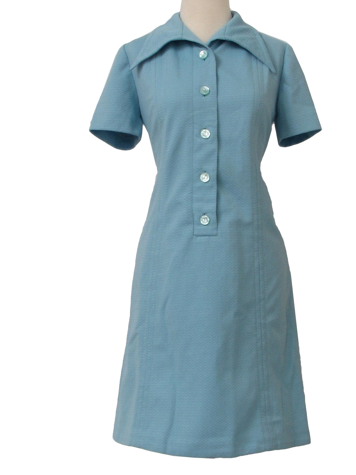 Vintage 70's Dress: 70s -no label- Womens sky blue polyester short ...