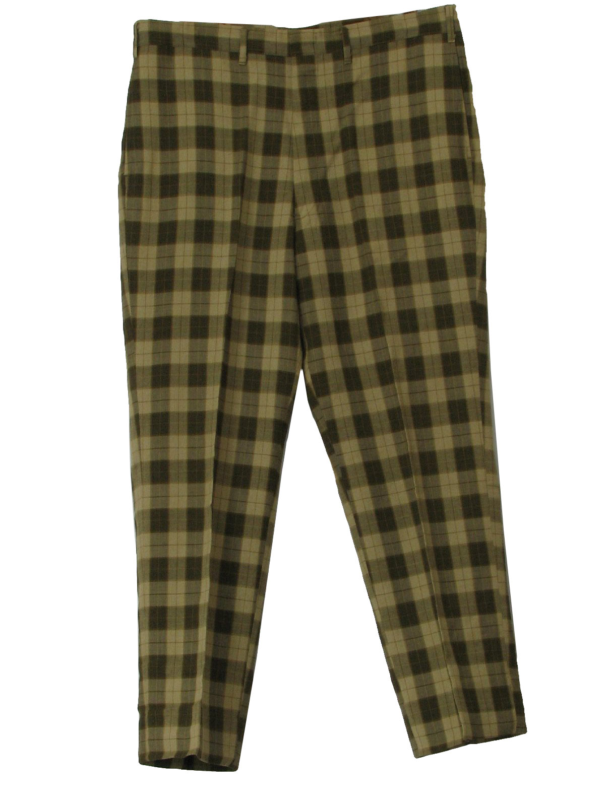 Retro 1960's Pants: 60s -No Label- Mens light green and khaki plaid ...