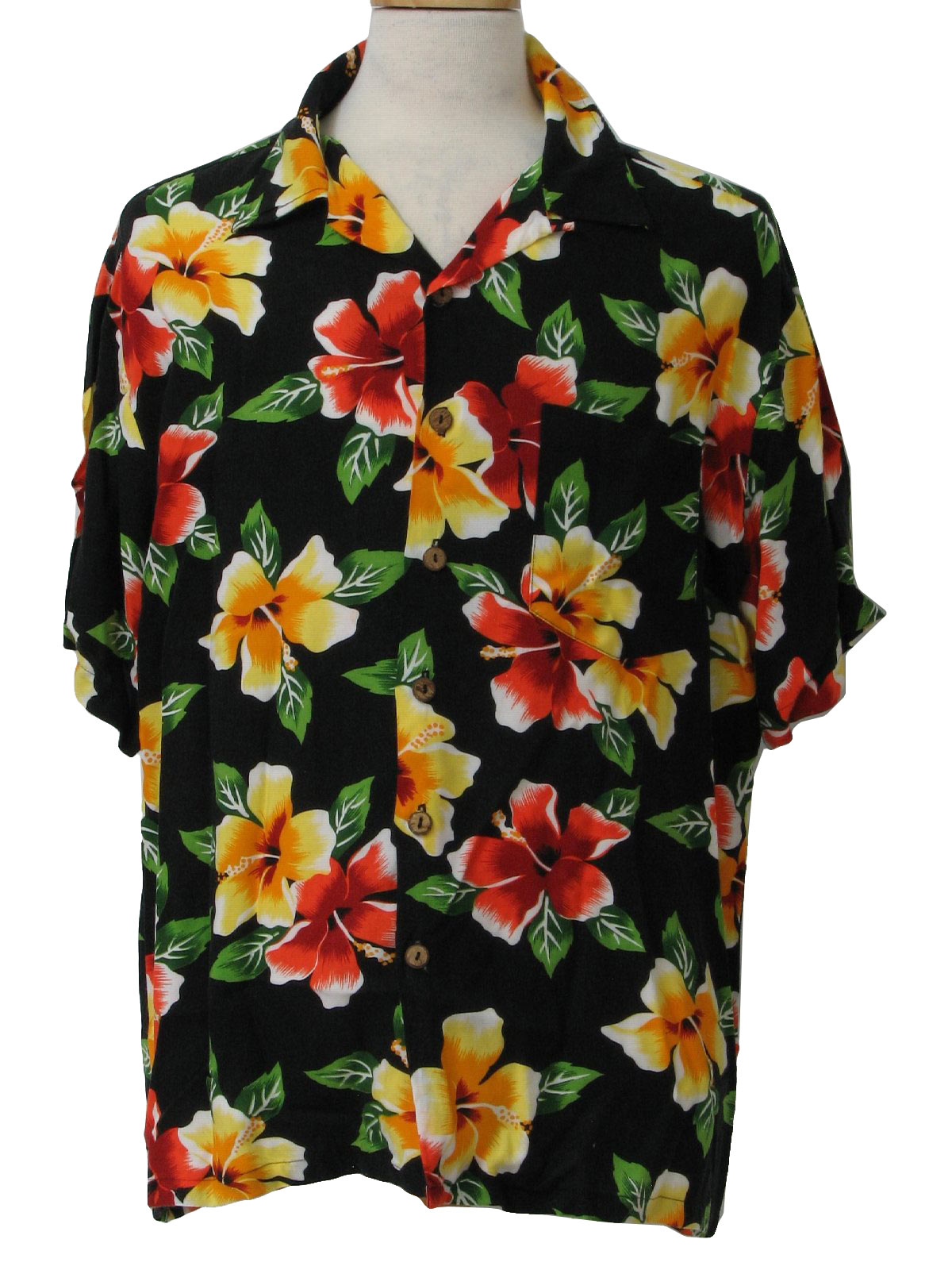 Retro Nineties Hawaiian Shirt: 90s -Kennington- Mens black, yellow ...