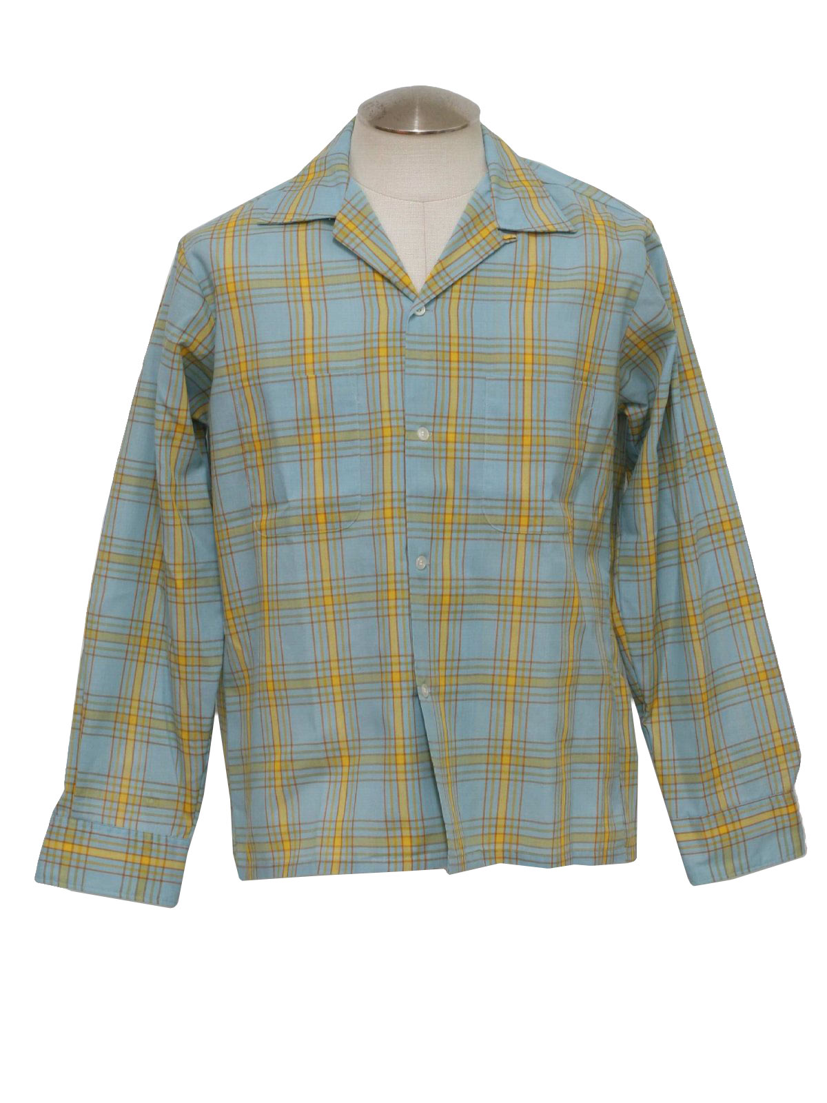 1960s Vintage Shirt: 60s -Towncraft Penn Prest- Mens pale blue, gold ...