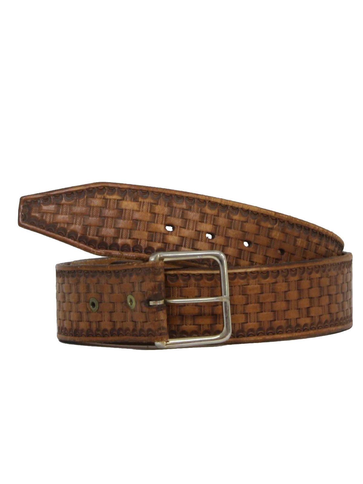 1970's Retro Belt: 70s -Missing Label- Mens shaded tan leather weave ...