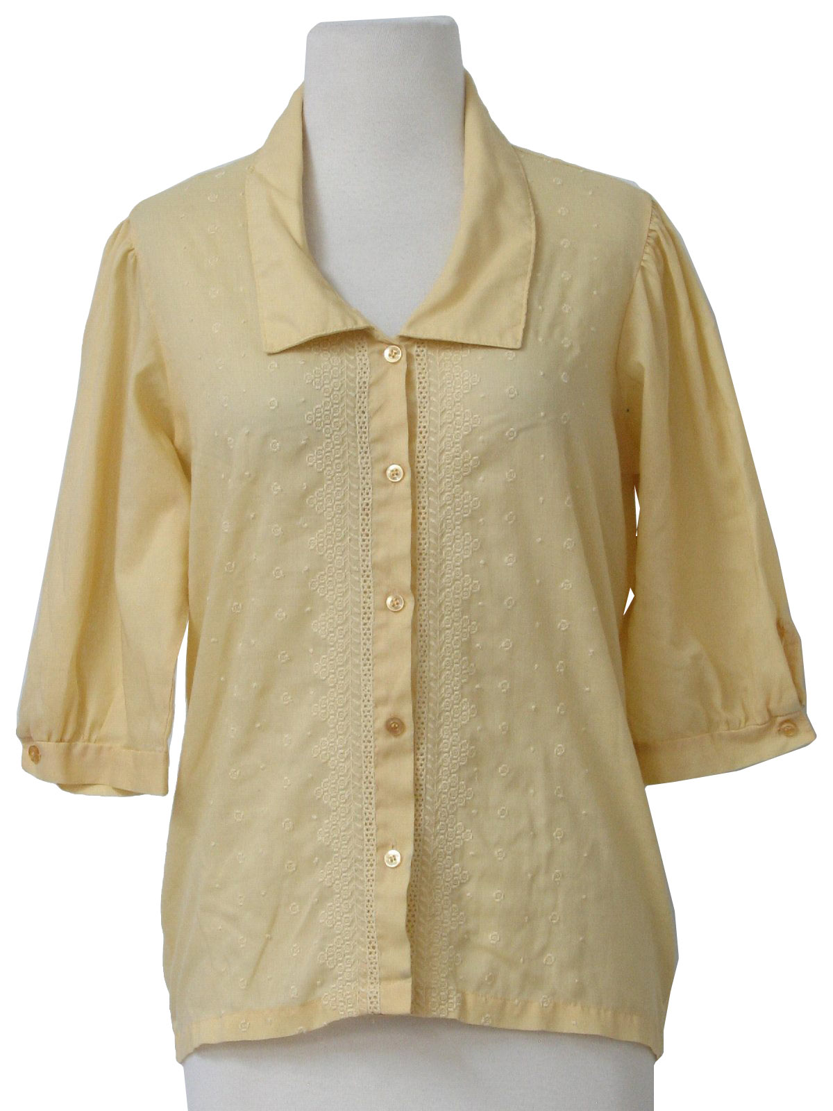 Retro 1960s Shirt: 60s -Cheryl- Womens light yellow thin knit cotton ...