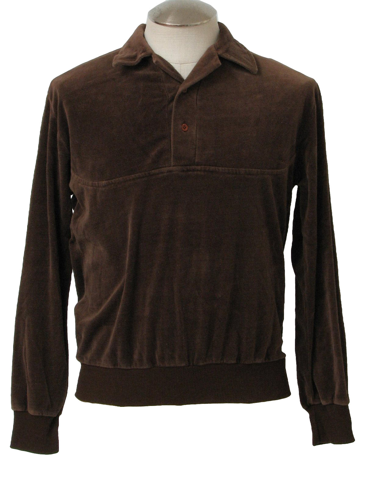 Vintage 1980's Velour Shirt: 80s -Kingsport- Mens brown cotton ...