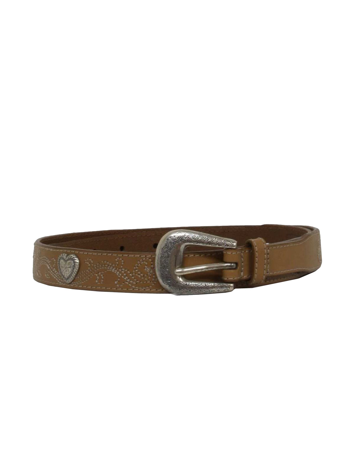 90's Vintage Belt: 90s -Fossil- Womens tan leather top stitched skinny ...