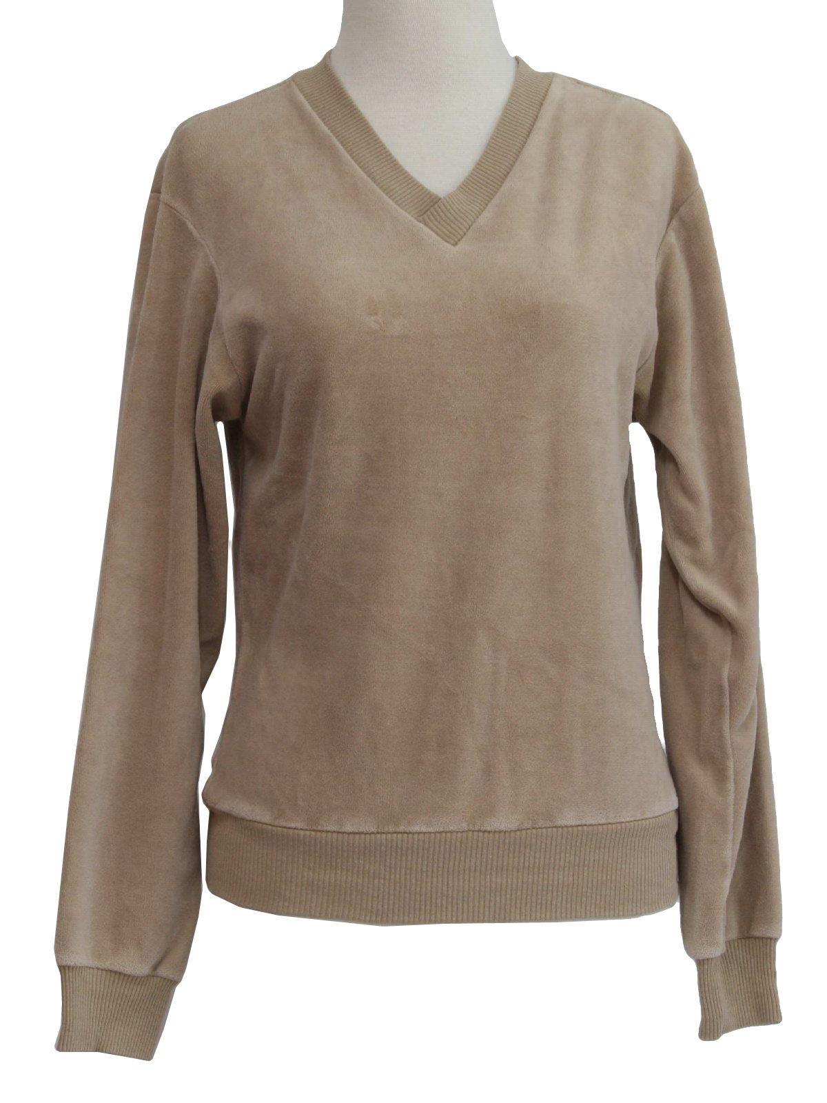 Eighties Vintage Velour Shirt: 80s -Hampton- Womens light tan long ...