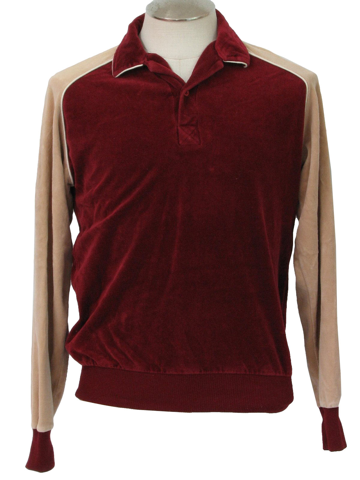 80's Vintage Velour Shirt: 80s -Pyramid- Mens maroon and tan long ...