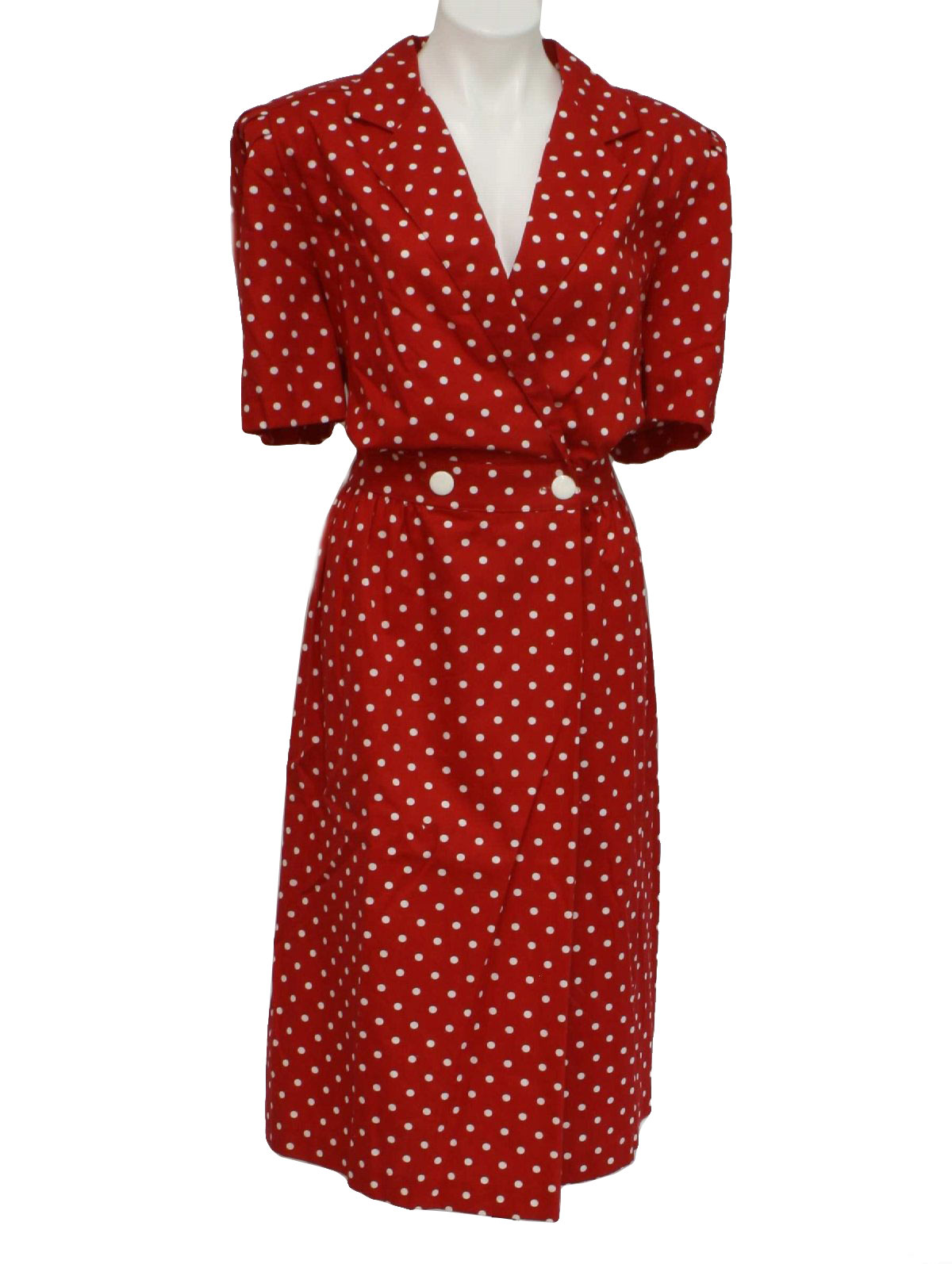 1980's Retro Dress: 80s -VLP Plus- Womens red, with white polka dot ...