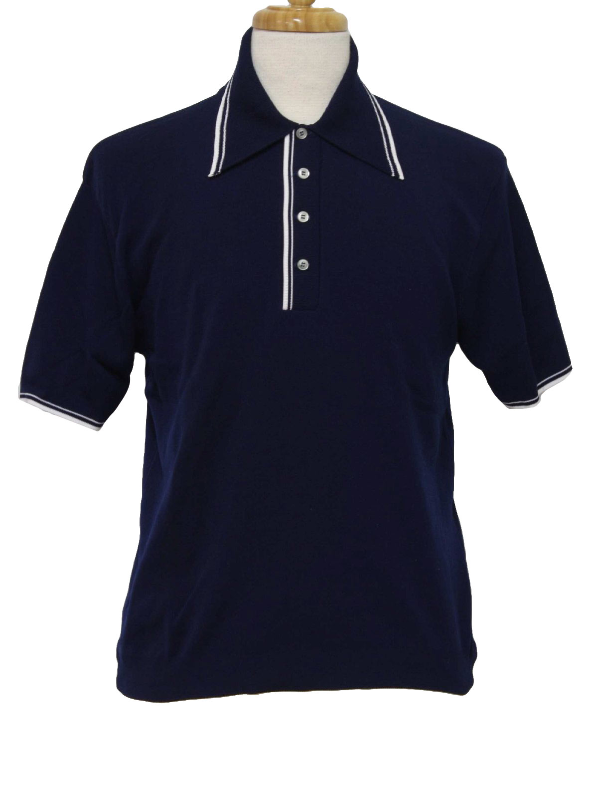 1970's Retro Knit Shirt: 70s -K-Mart- Mens dark navy blue and white ...