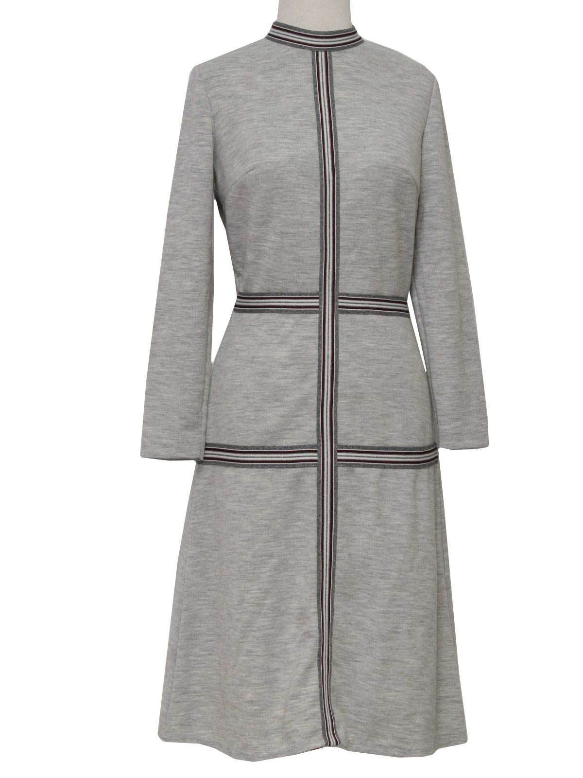Vintage 1970's Dress: 70s -Bleeker Street- Womens heather grey, white ...