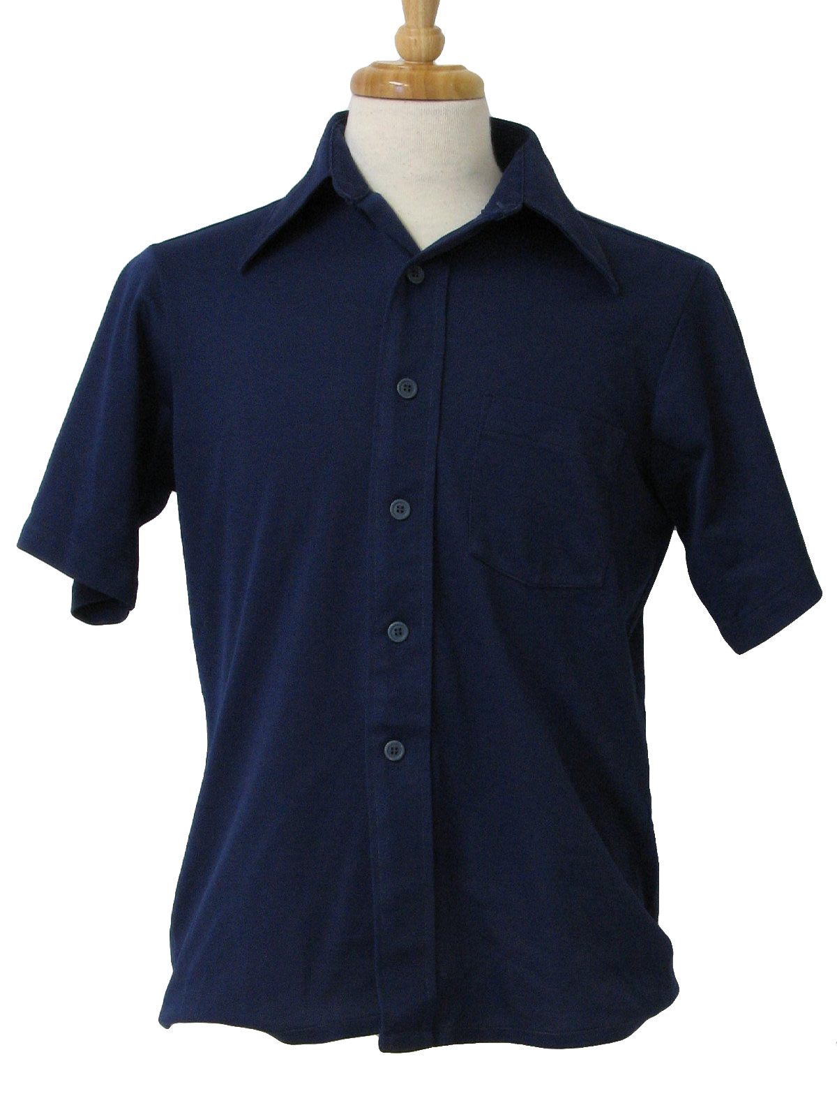 Vintage 70s Shirt: 70s -Arrow- Mens navy blue polyester short sleeve ...