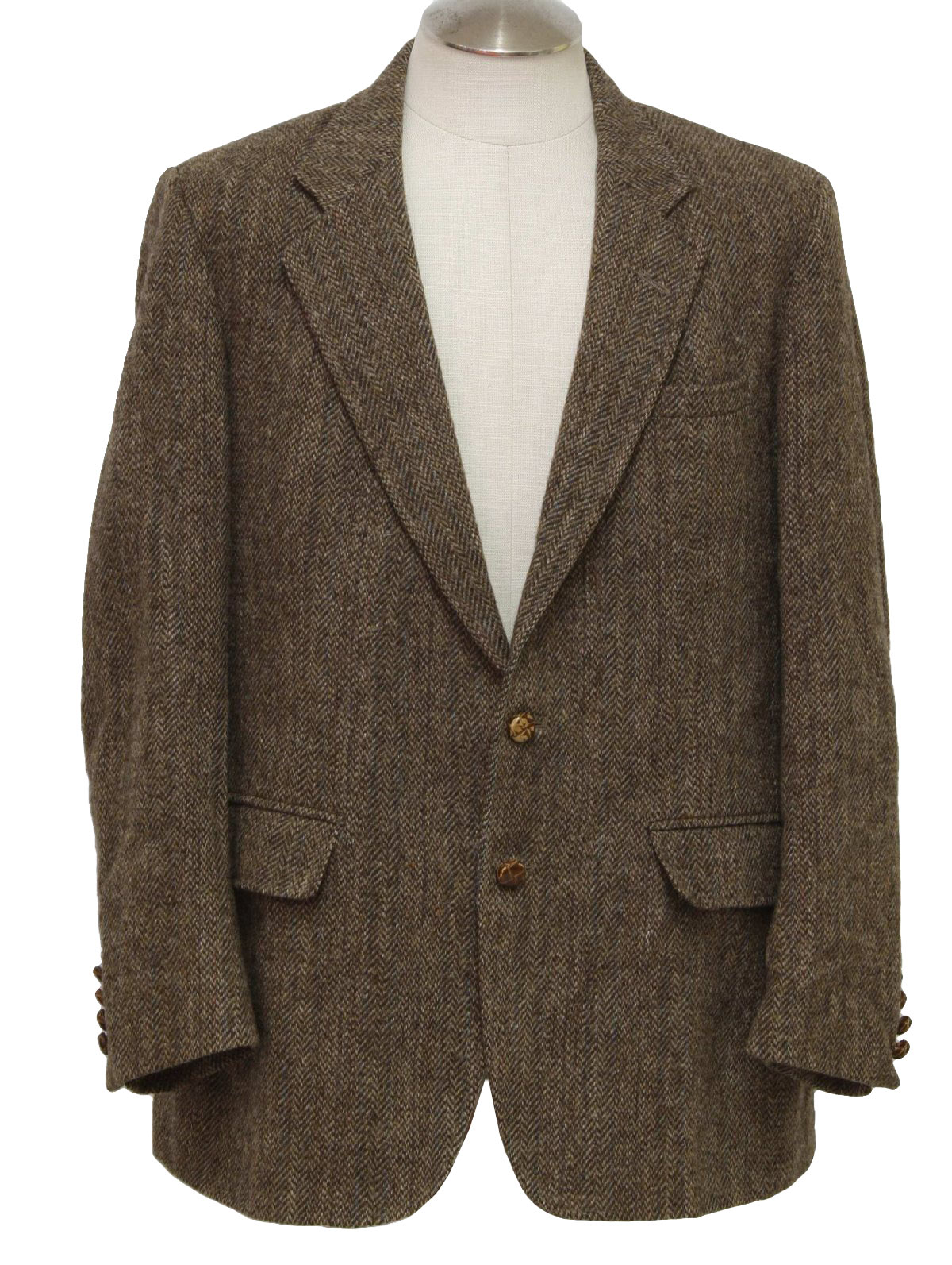 Vintage 70s Jacket: 70s -No Label- Mens brown heather, herringbone ...