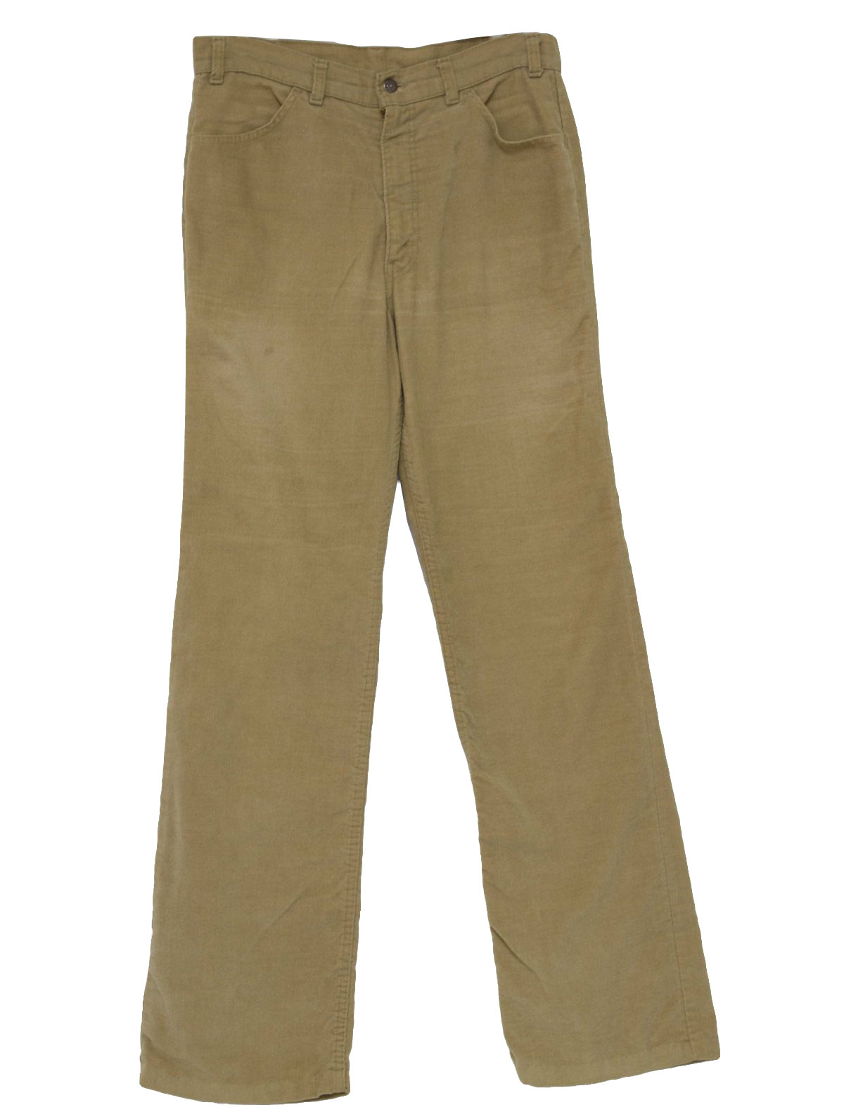 Vintage Levis Seventies Flared Pants / Flares: 70s -Levis- Mens tan sheared  cotton polyester corduroy, 4-pocket jeans-cut cords flared flares pants  with fancy stiching on back pockets, metal zipper and button closure (
