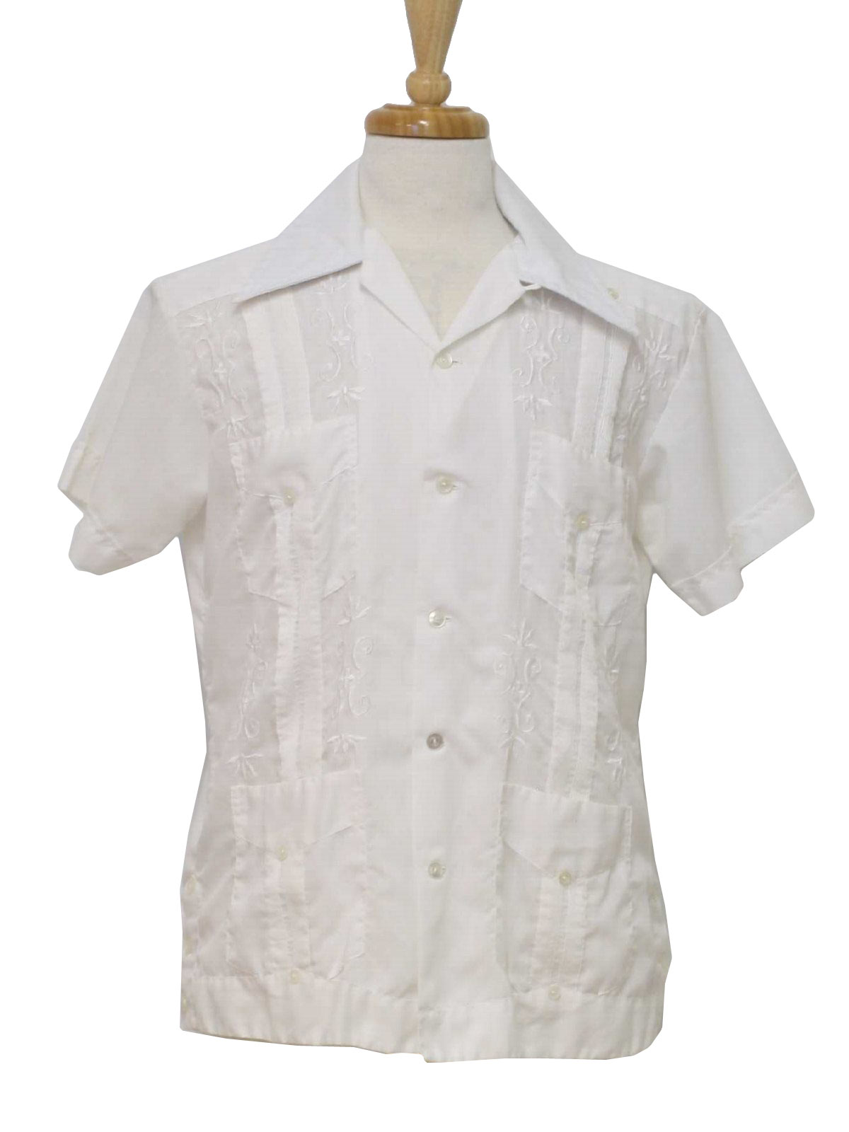 1970s Guayabera Shirt: 70s Guayabera Yucateccas-Mens white, blended ...