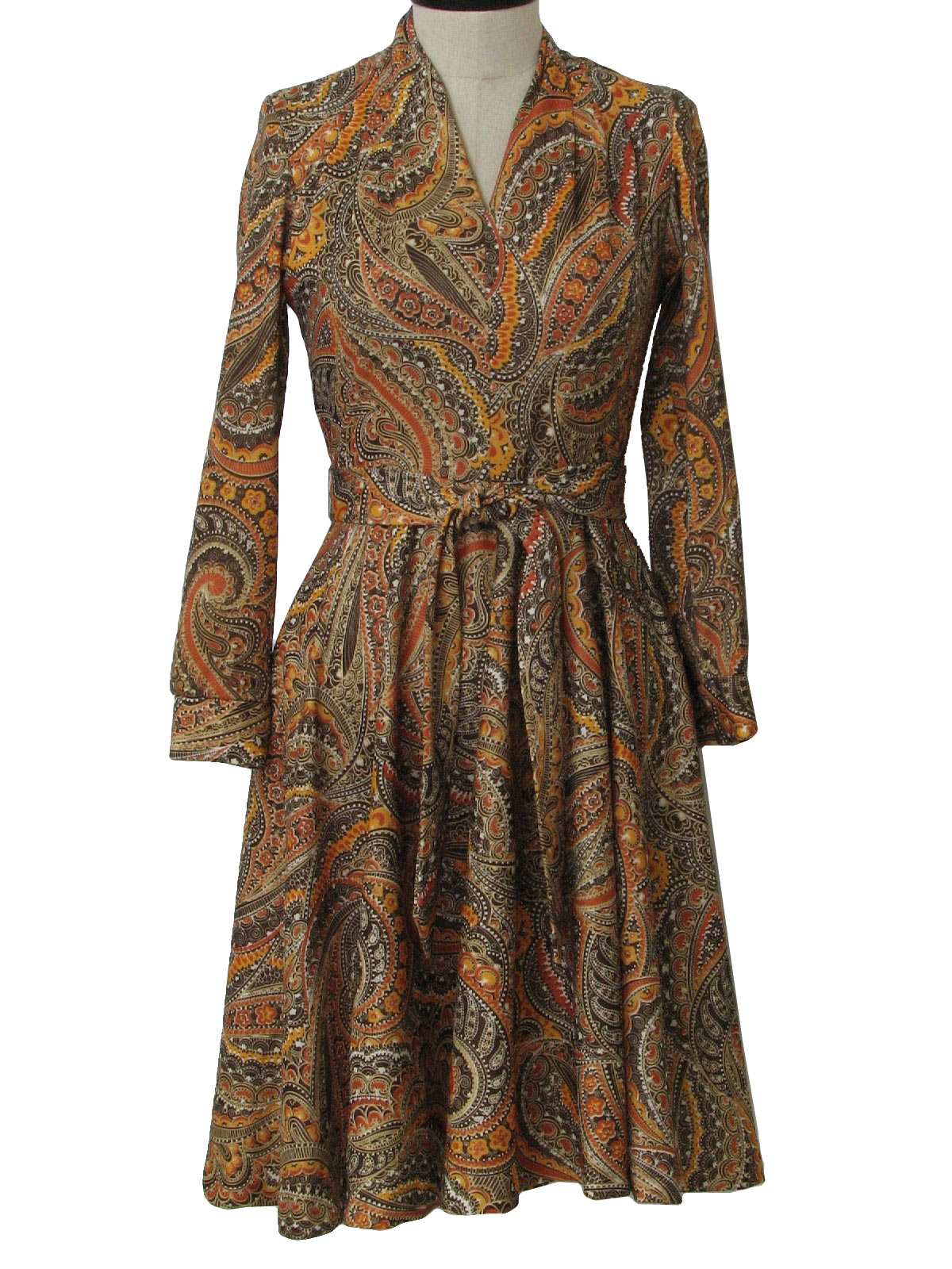 Retro 1970s Dress: 70s -Sears- Womens white, dark brown, rust, light ...