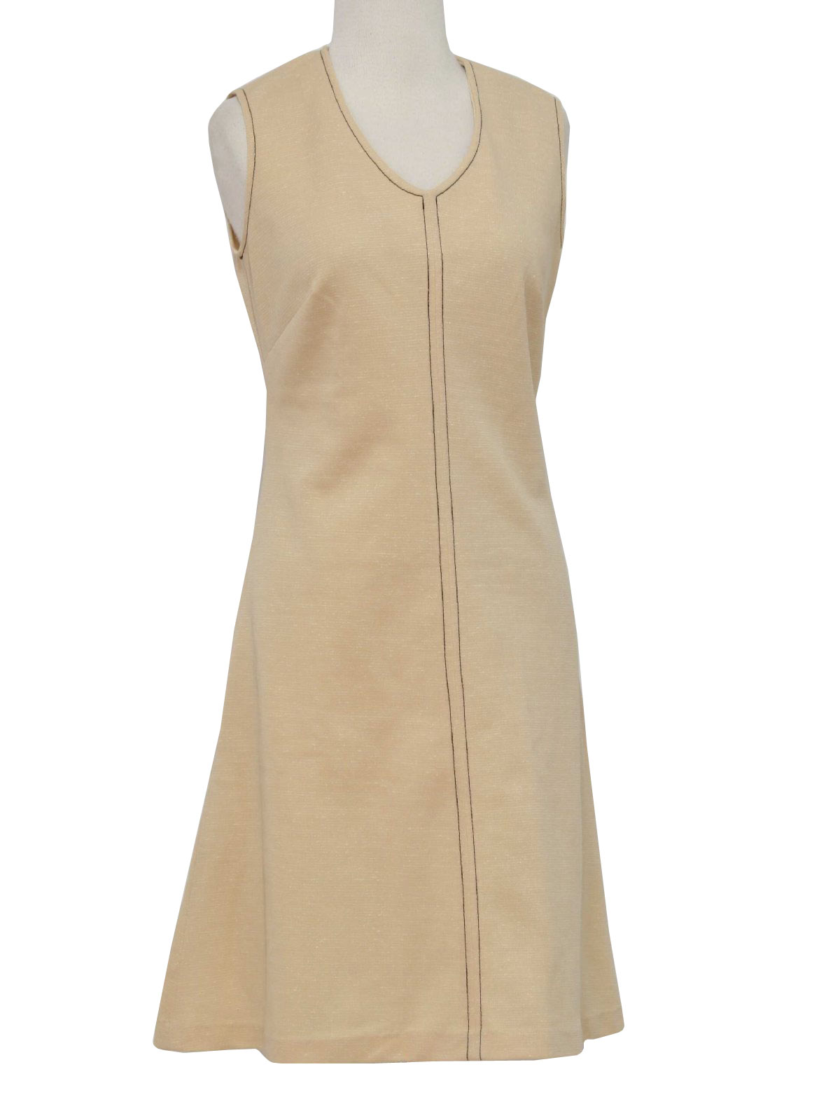 1970's Vintage Dress: 70s -no label- Womens sand polyester sleeveless ...