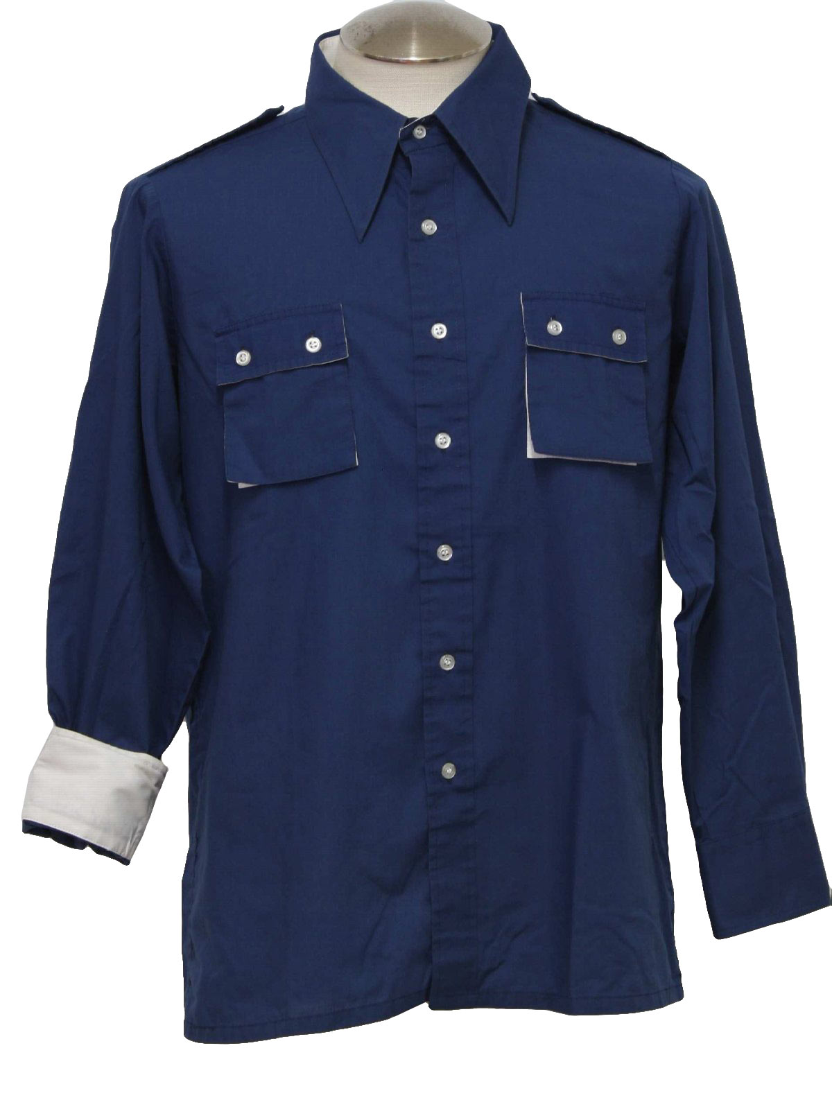 70s Shirt (JC Penny): 70s -JC Penny- Mens navy blue cotton polyester ...