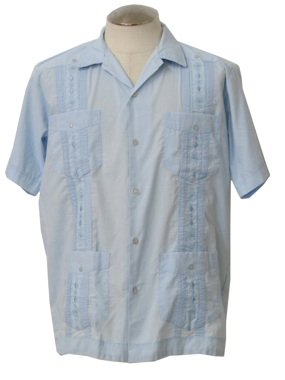 1980s Yucateca Guayabera Shirt: 80s -Yucateca- Mens blue on blue ...