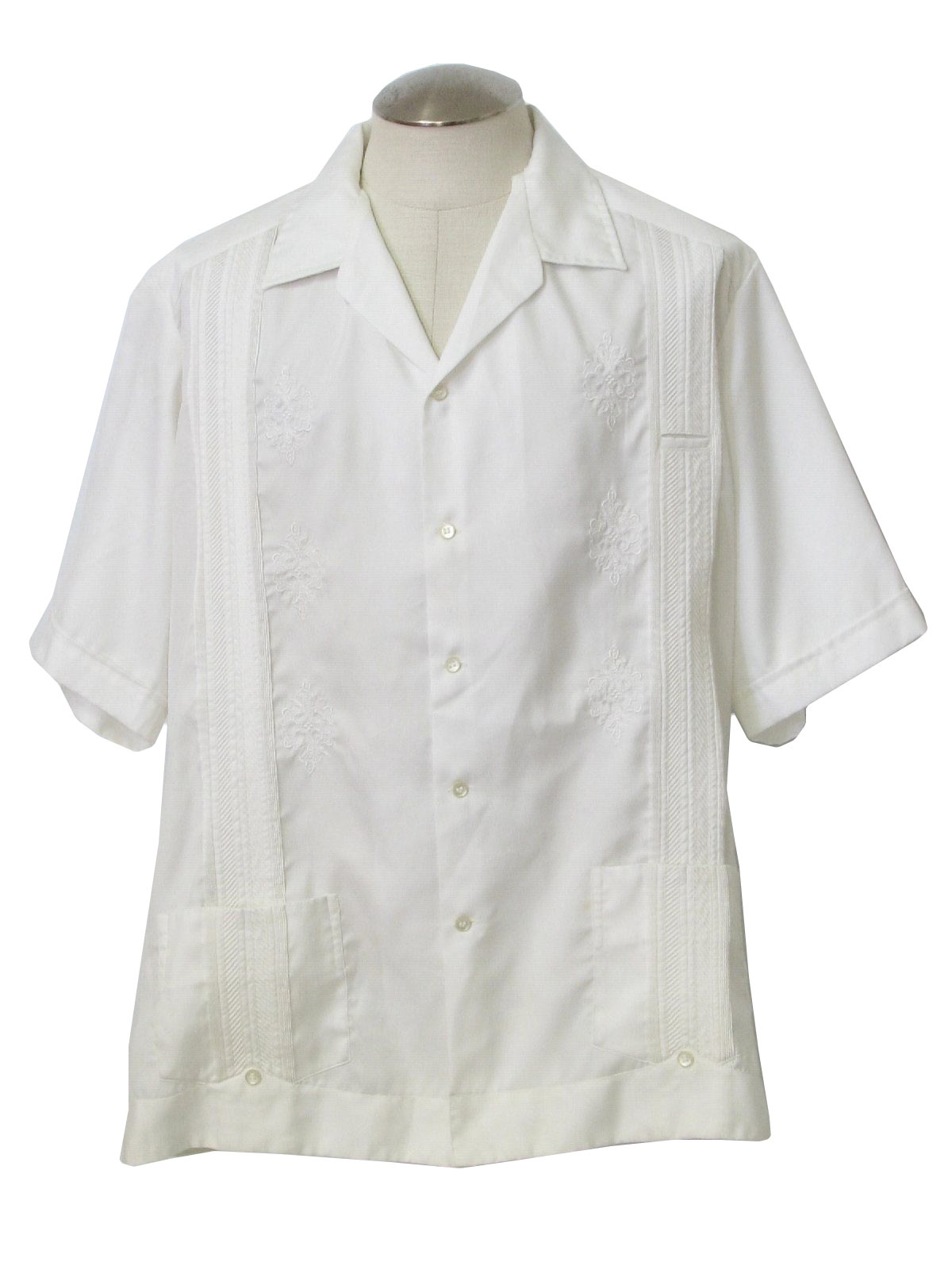 80's Dcarlos Guayabera Shirt: 80s -Dcarlos- Mens white polyester formal ...