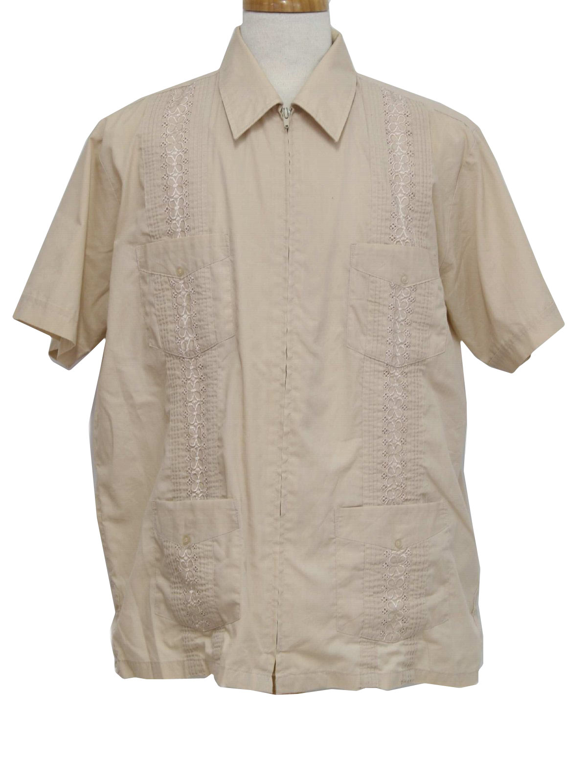1980s Vintage Guayabera Shirt 80s Haband Guayabera Mens tan on tan
