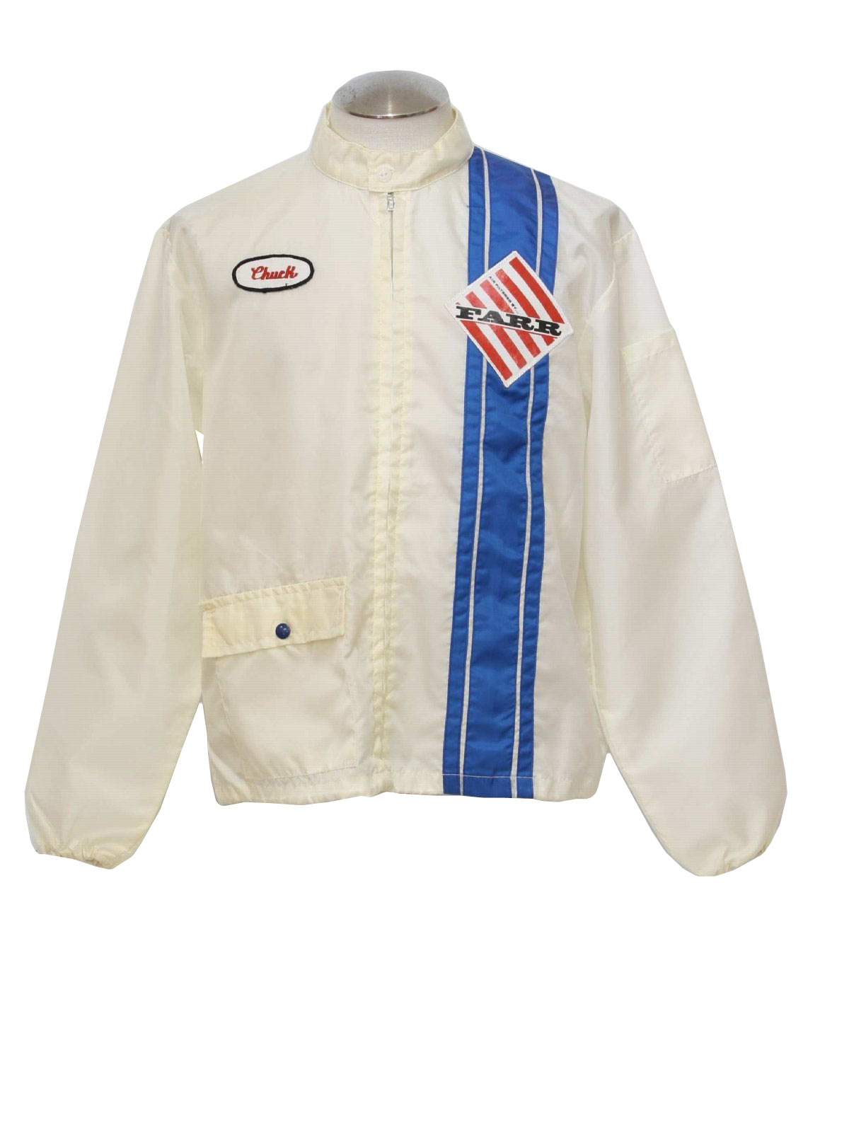 60s Vintage Jacket: 60s -No Label- Mens blue, white striped nylon ...
