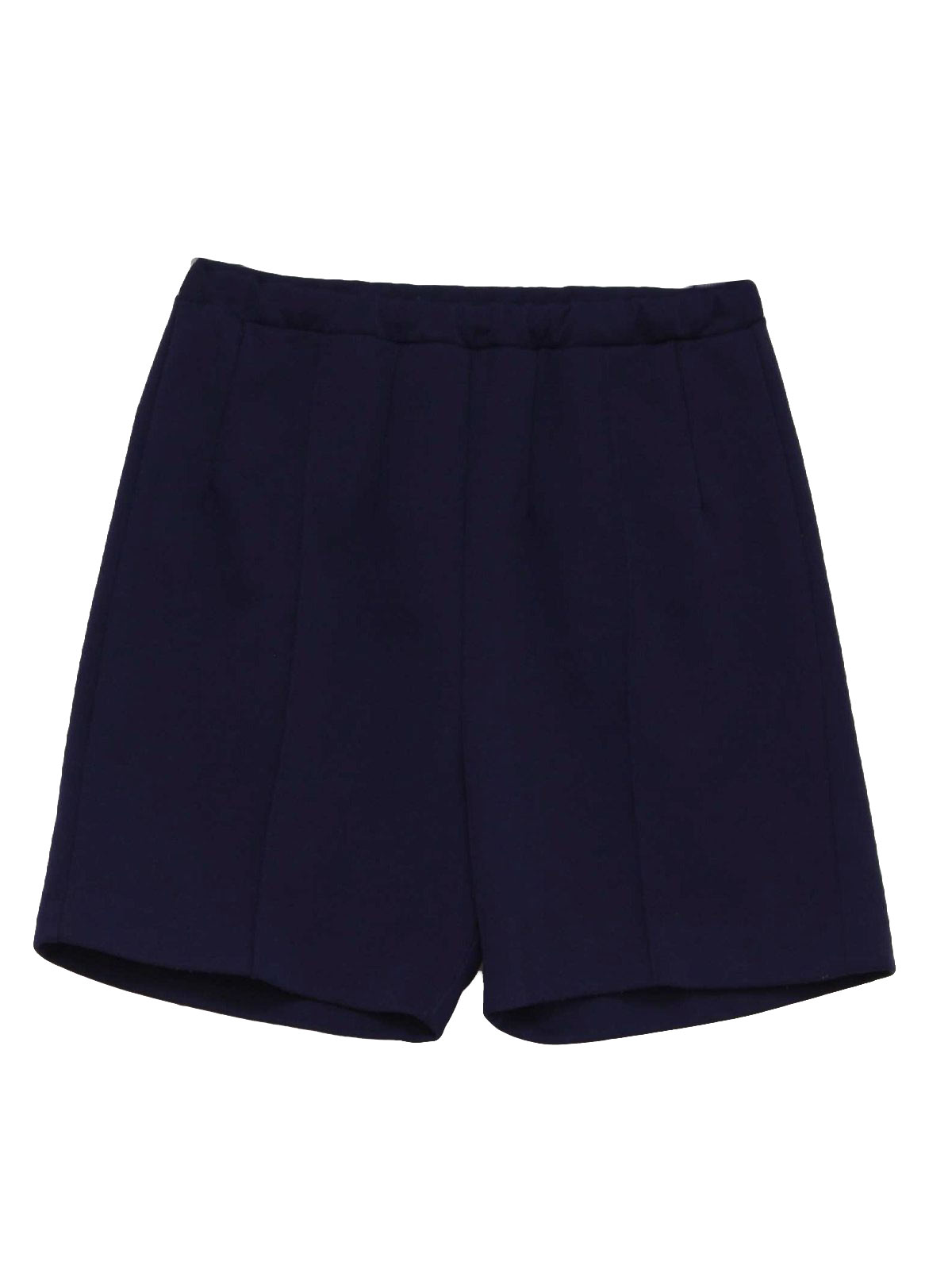 Sixties Shorts: 60s -No Label- Womens navy blue flat-textured polyester ...