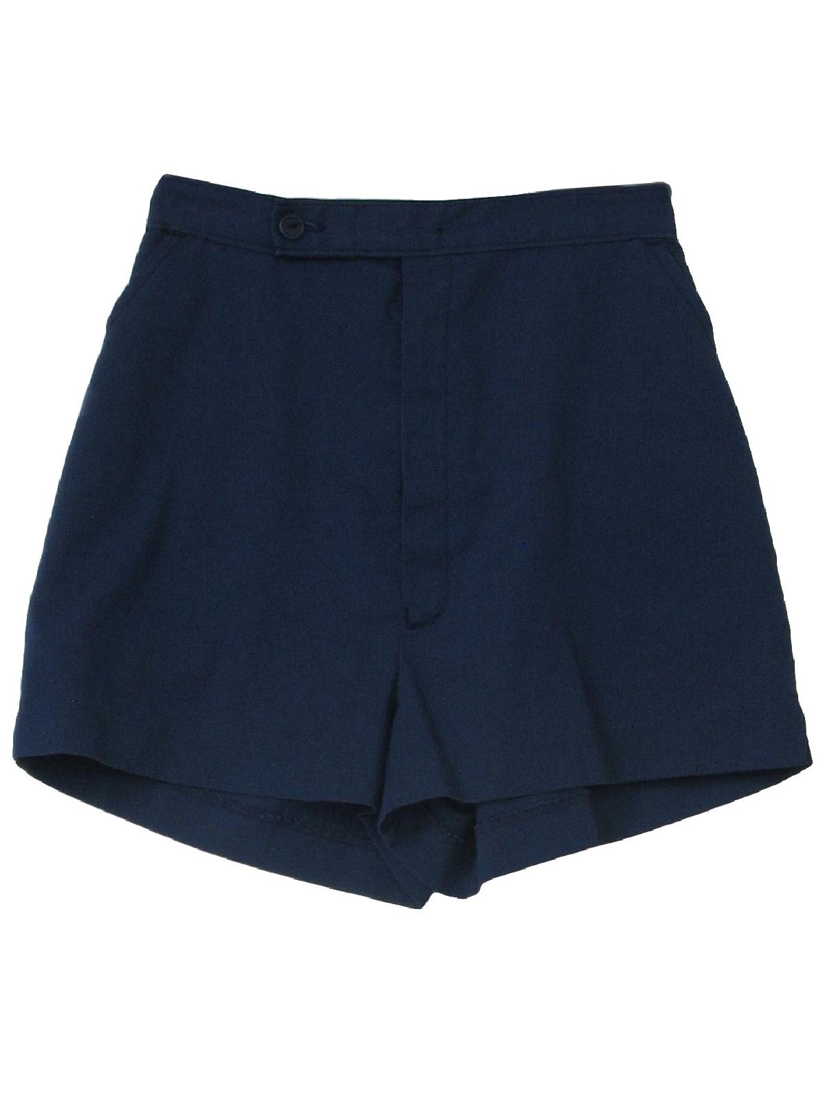 1970's Shorts (Care Label): 70s -Care Label- Womens navy blue polyester ...