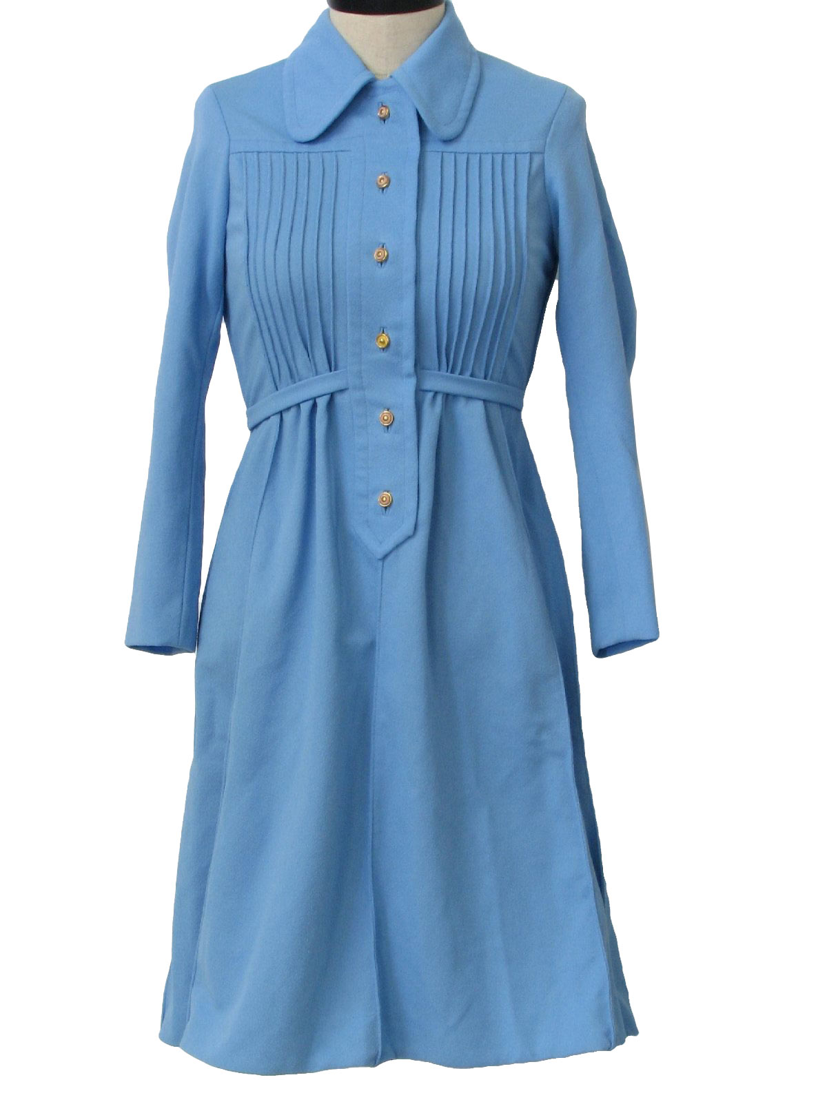 1970's Retro Dress: 70s -home sewn- Womens sky blue lightly textured ...