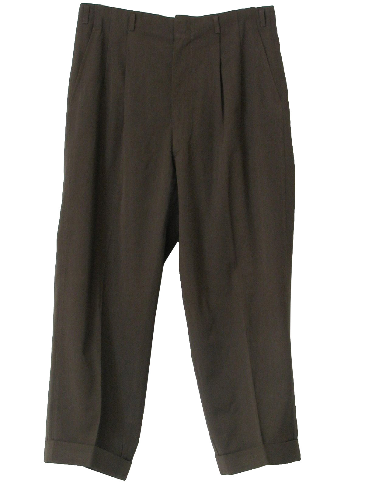 1940s Vintage Pants: Late 40s -Missing Label- Mens dull olive brown ...