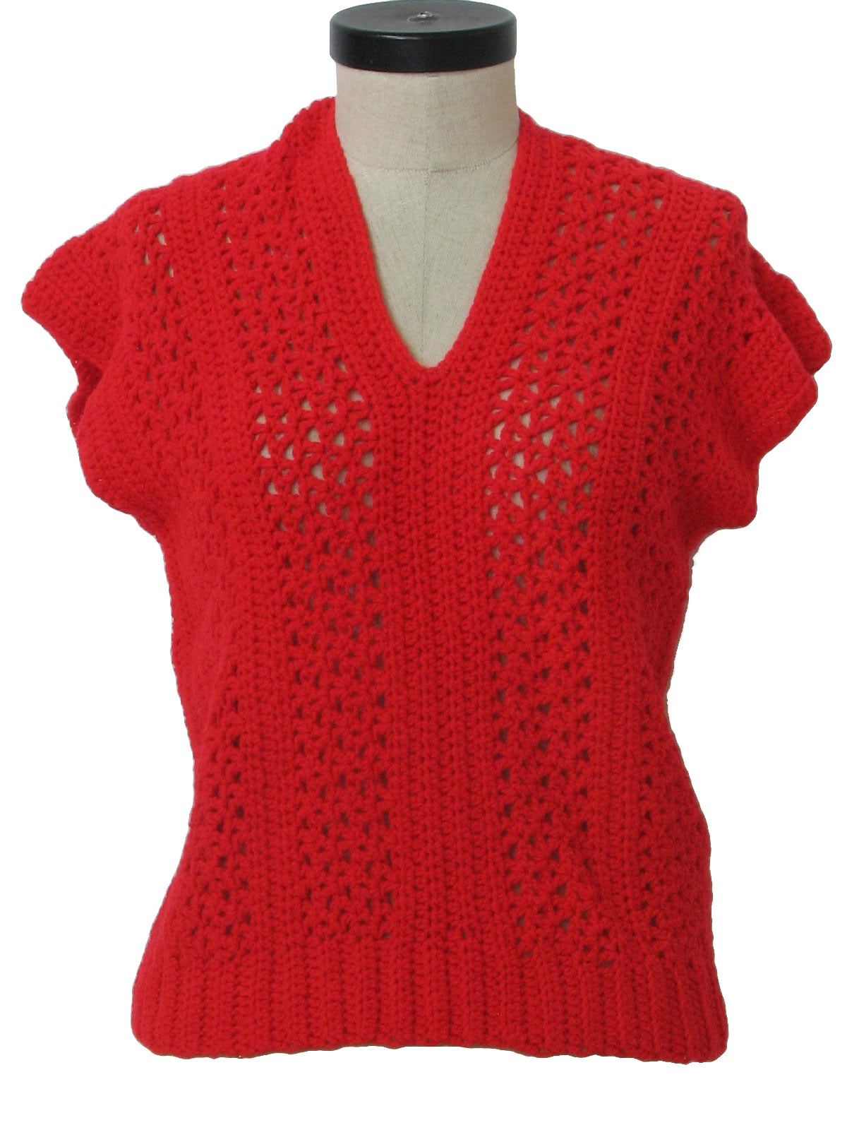 80's Missing Label Sweater: 80s -Missing Label- Womens red open weave ...