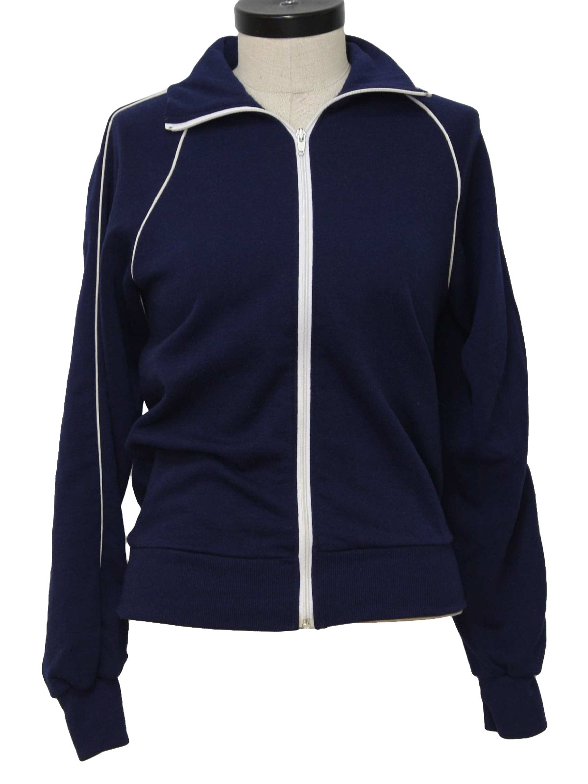 80s Retro Jacket: 80s -Jantzen- Womens navy blue longsleeve polyester ...