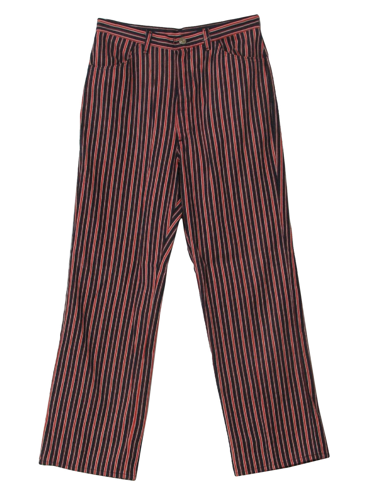 Vintage 1960's Pants: 60s -No Label- Mens navy blue, red, white stripe ...