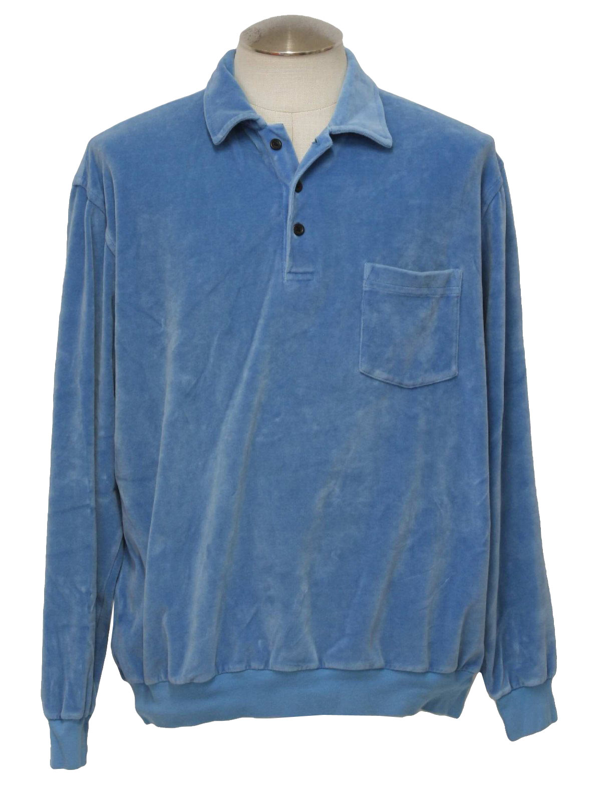 Retro 80's Velour Shirt: 80s -John Blair- Mens light dusty blue cotton ...