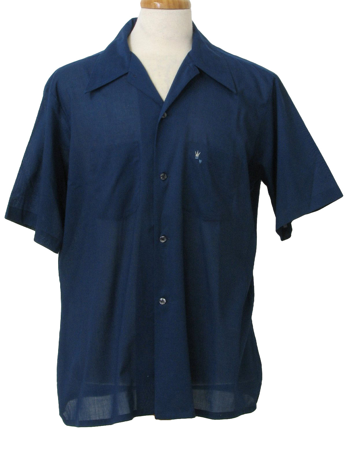 Vintage 60s Shirt: Late 60s -Arrow Weekenders- Mens navy blue polyester ...