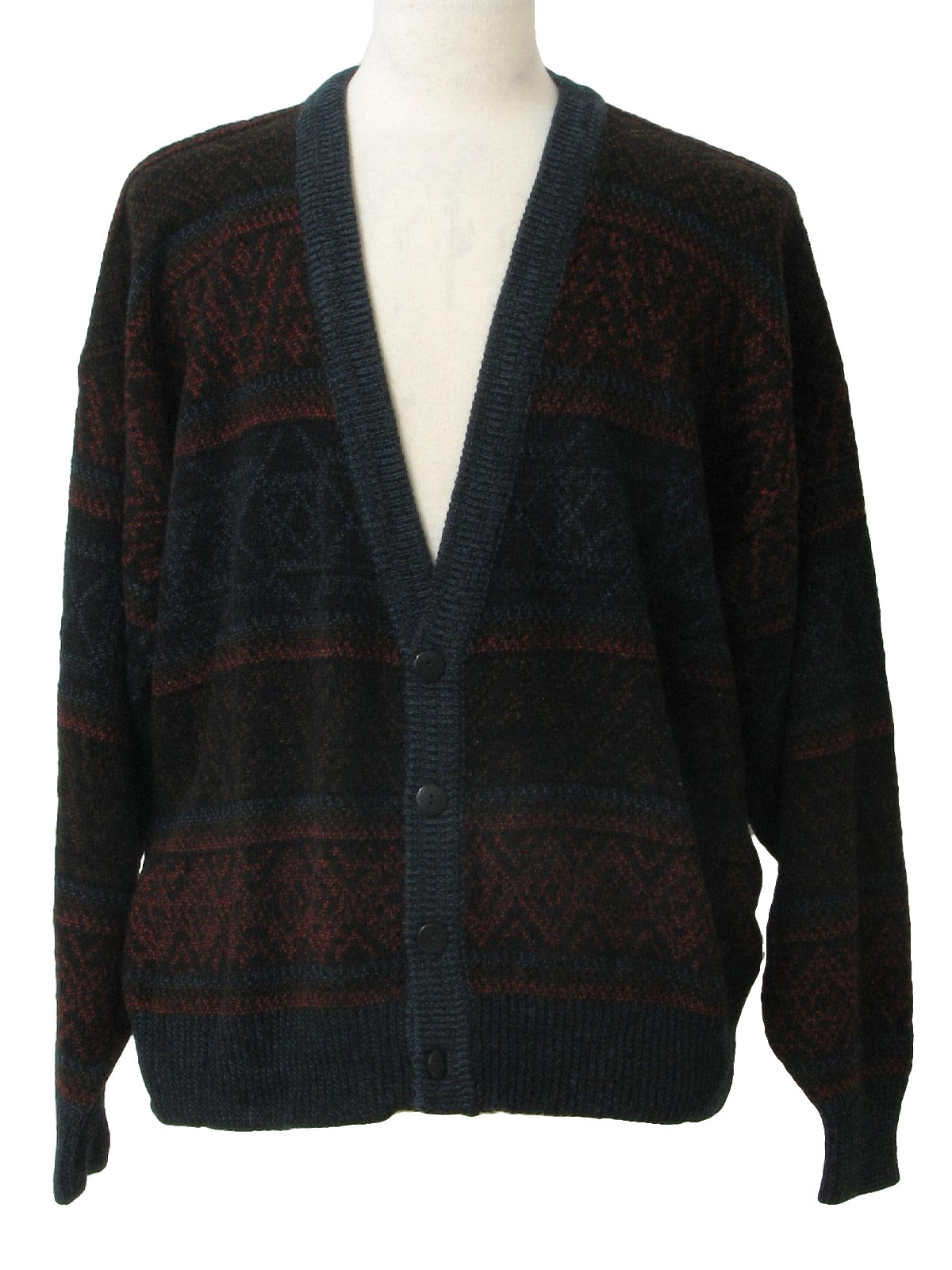 1990's Retro Caridgan Sweater: 90s -JT Beckett- Mens black, blue, rose ...