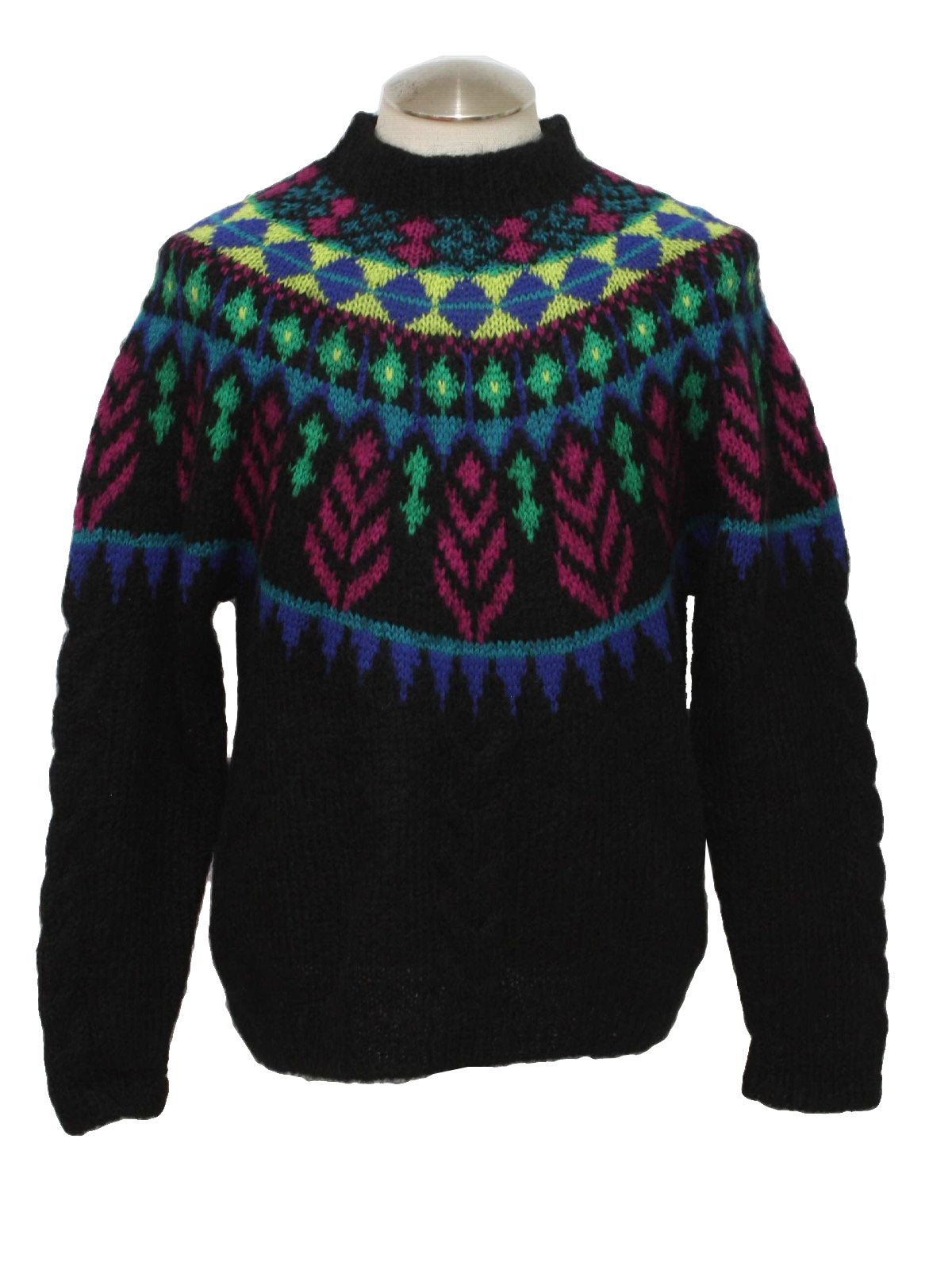 Retro 1980's Sweater (Forenza) : Late 80s -Forenza- Mens black, neon ...