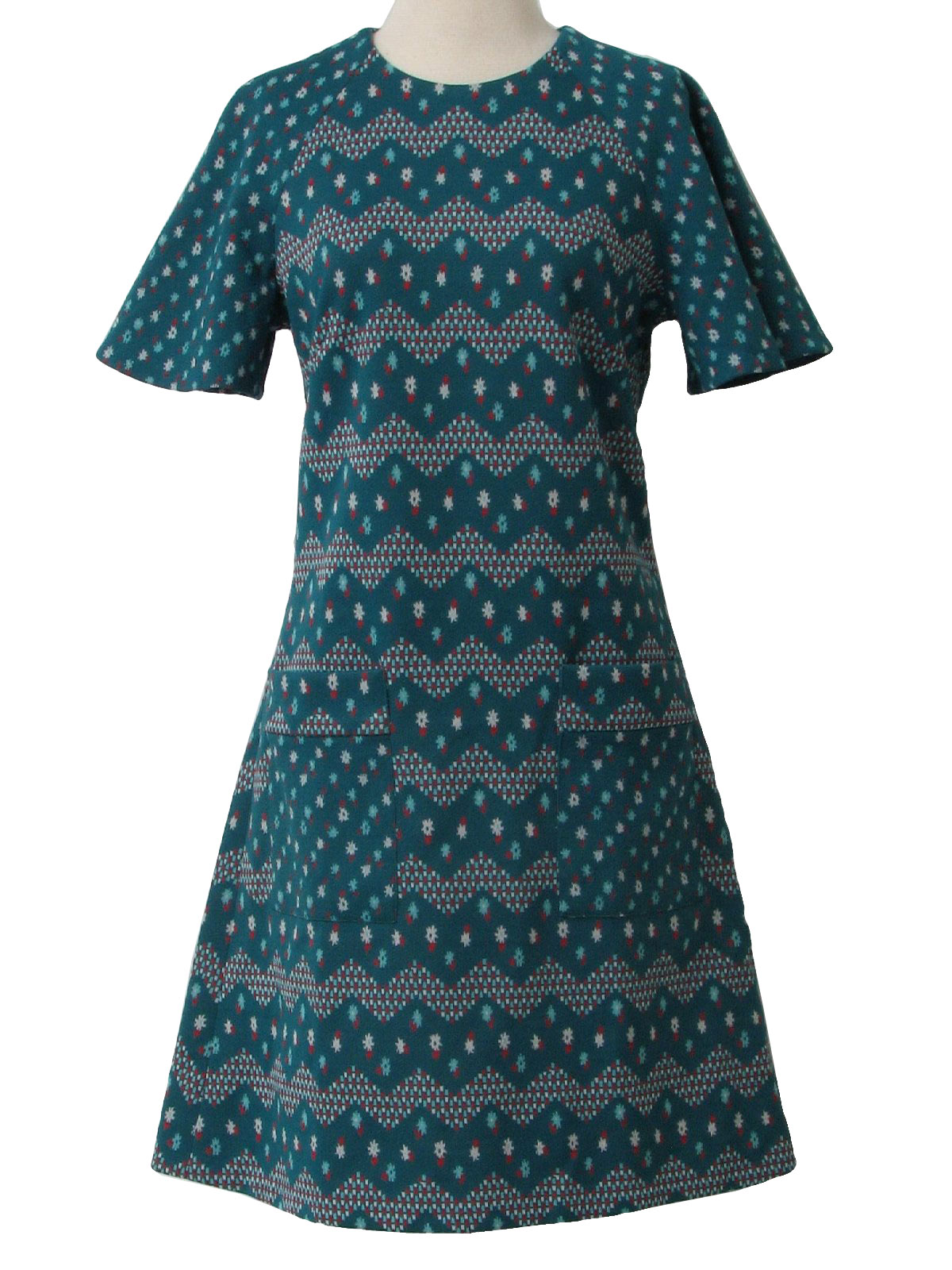Retro 1960s Dress: 60s -Home Sewn- Womens teal, red, baby blue and ...