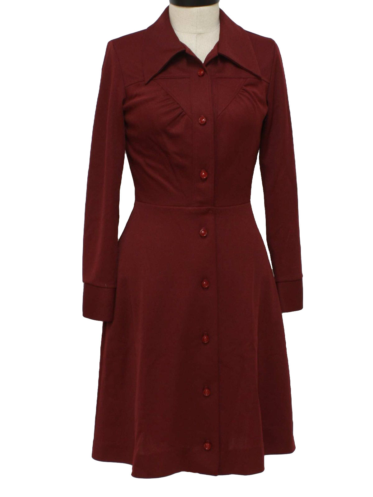 1980s Sears Dress: 80s -Sears- Womens maroon, longsleeve, below the ...