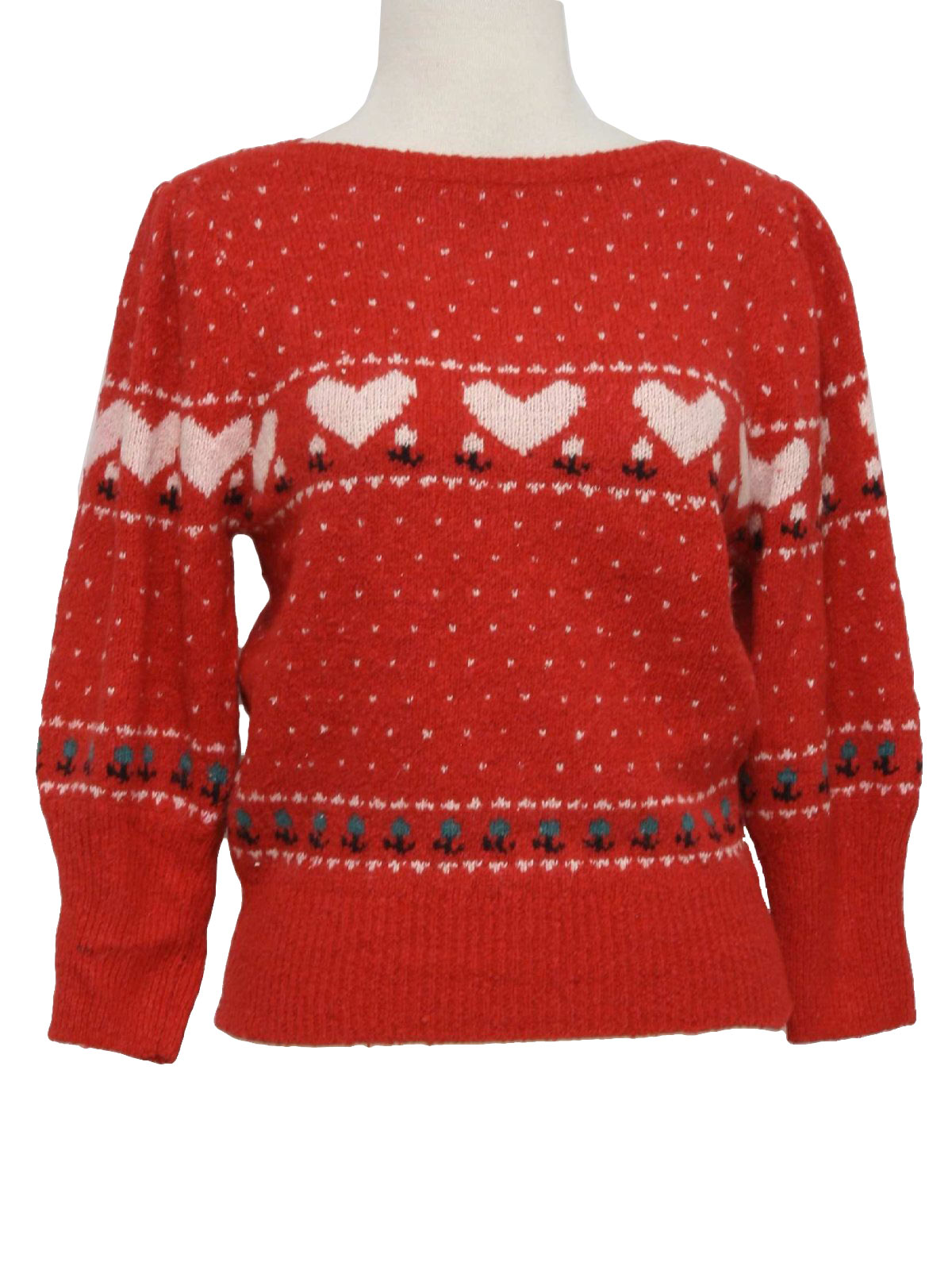 1980s Vintage Sweater 80s Fabe Womens red white black and
